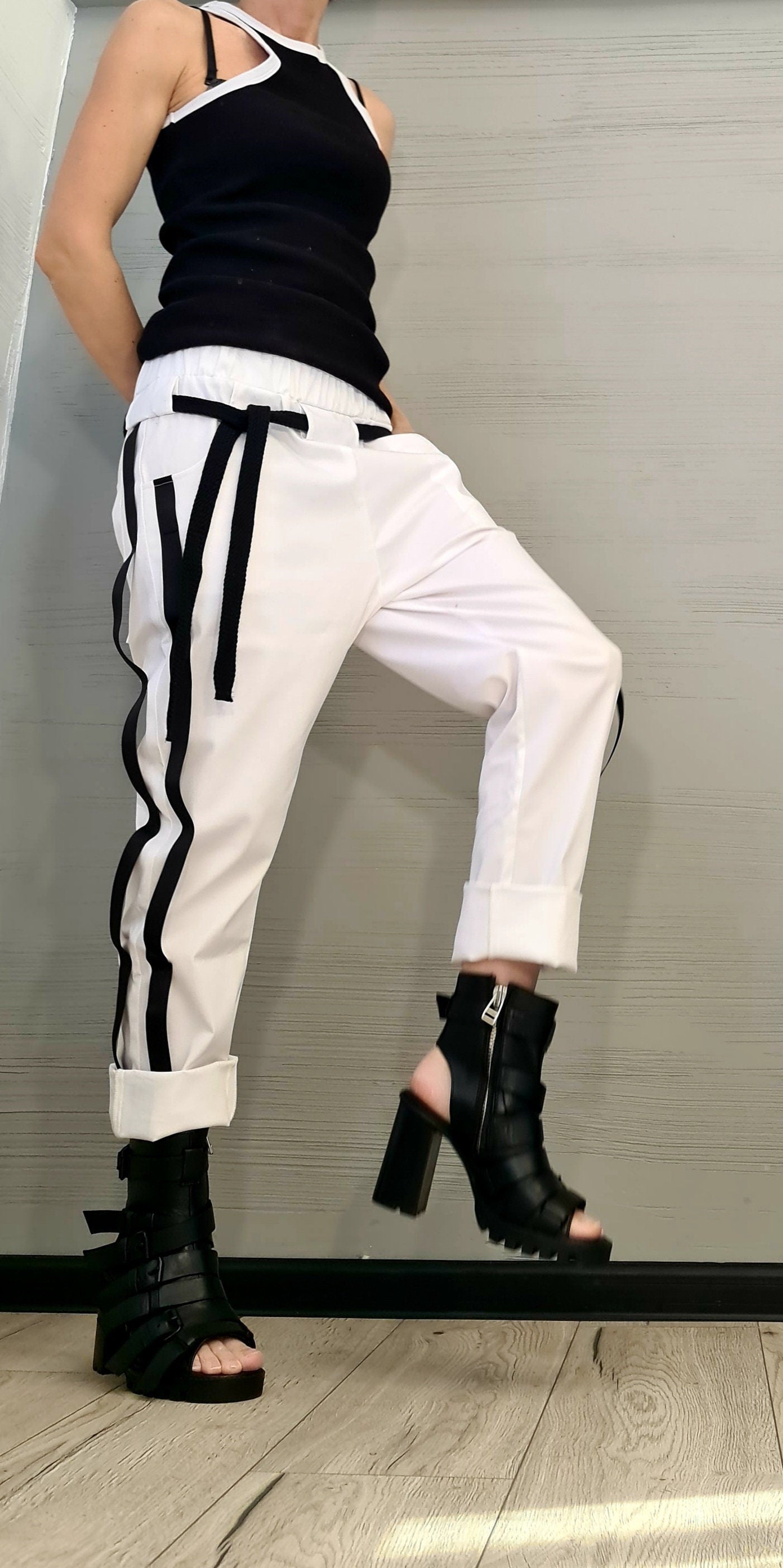 New collection Extravagant Women Harem Pants, Women Loose Trousers, Avant Garde Trousers, White Loose Pants, Gothic Pants, Punk Pants