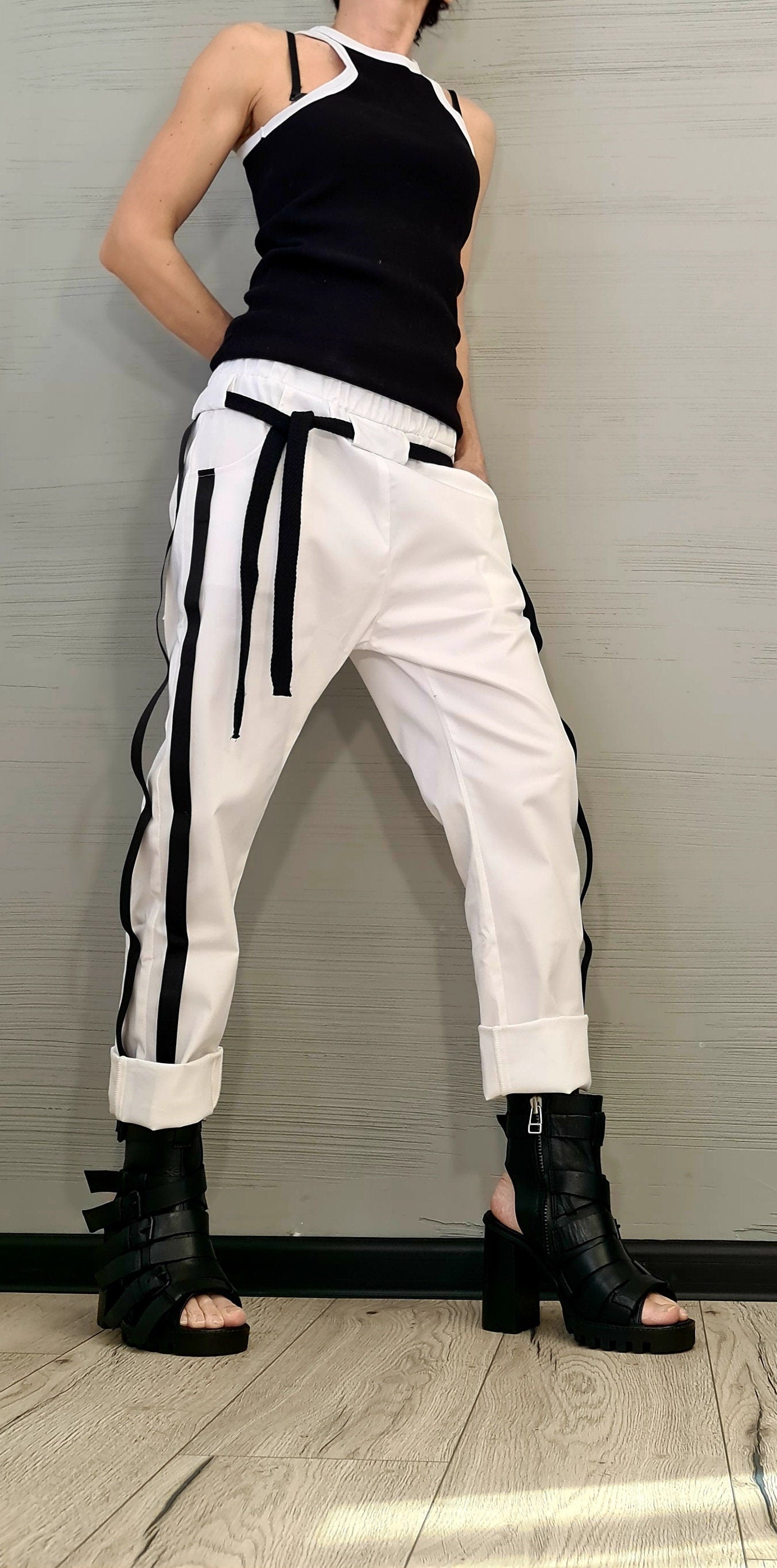 New collection Extravagant Women Harem Pants, Women Loose Trousers, Avant Garde Trousers, White Loose Pants, Gothic Pants, Punk Pants