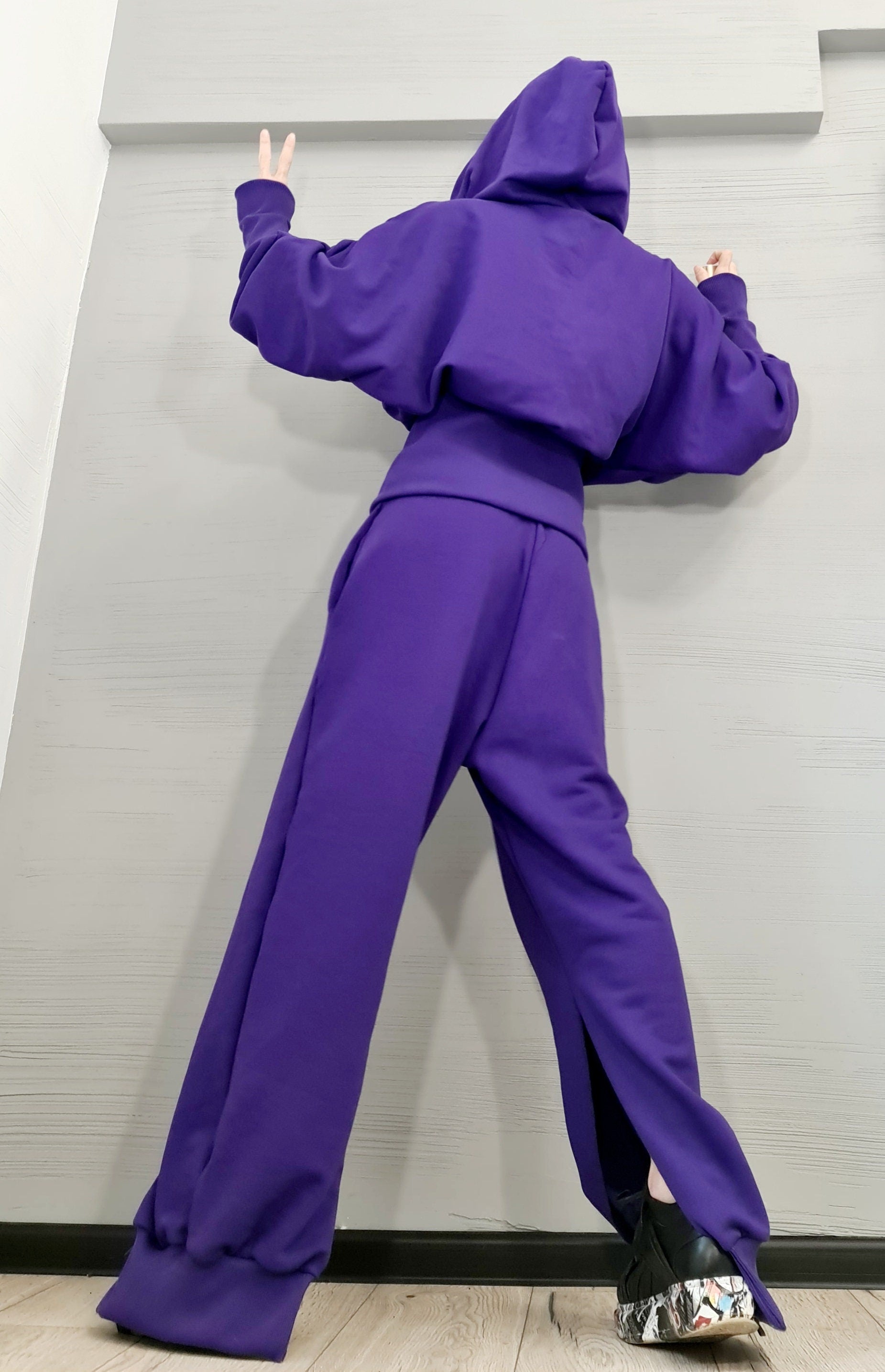 New collection Purple Outwear Women Set, Pants  Hooded Sweatshirts, Loose Pants Set, Extravagant Cotton Set, Extravagant Blouse