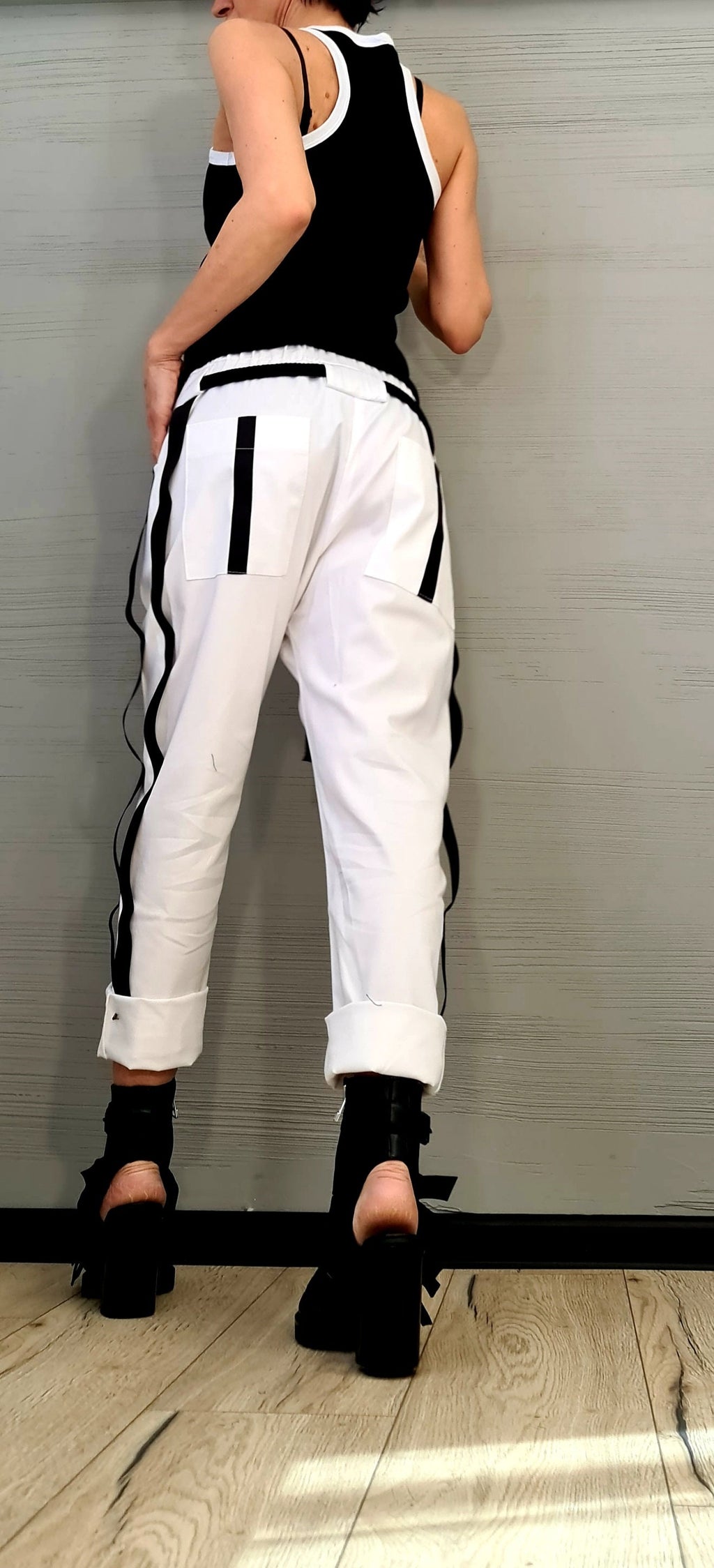 New collection Extravagant Women Harem Pants, Women Loose Trousers, Avant Garde Trousers, White Loose Pants, Gothic Pants, Punk Pants