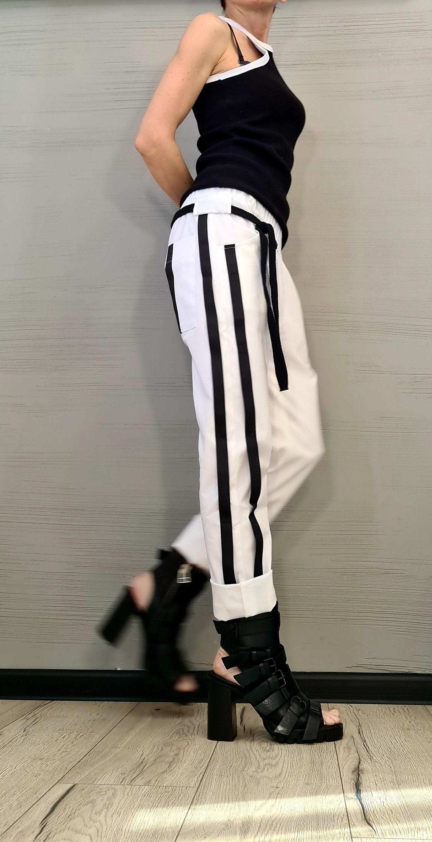 New collection Extravagant Women Harem Pants, Women Loose Trousers, Avant Garde Trousers, White Loose Pants, Gothic Pants, Punk Pants