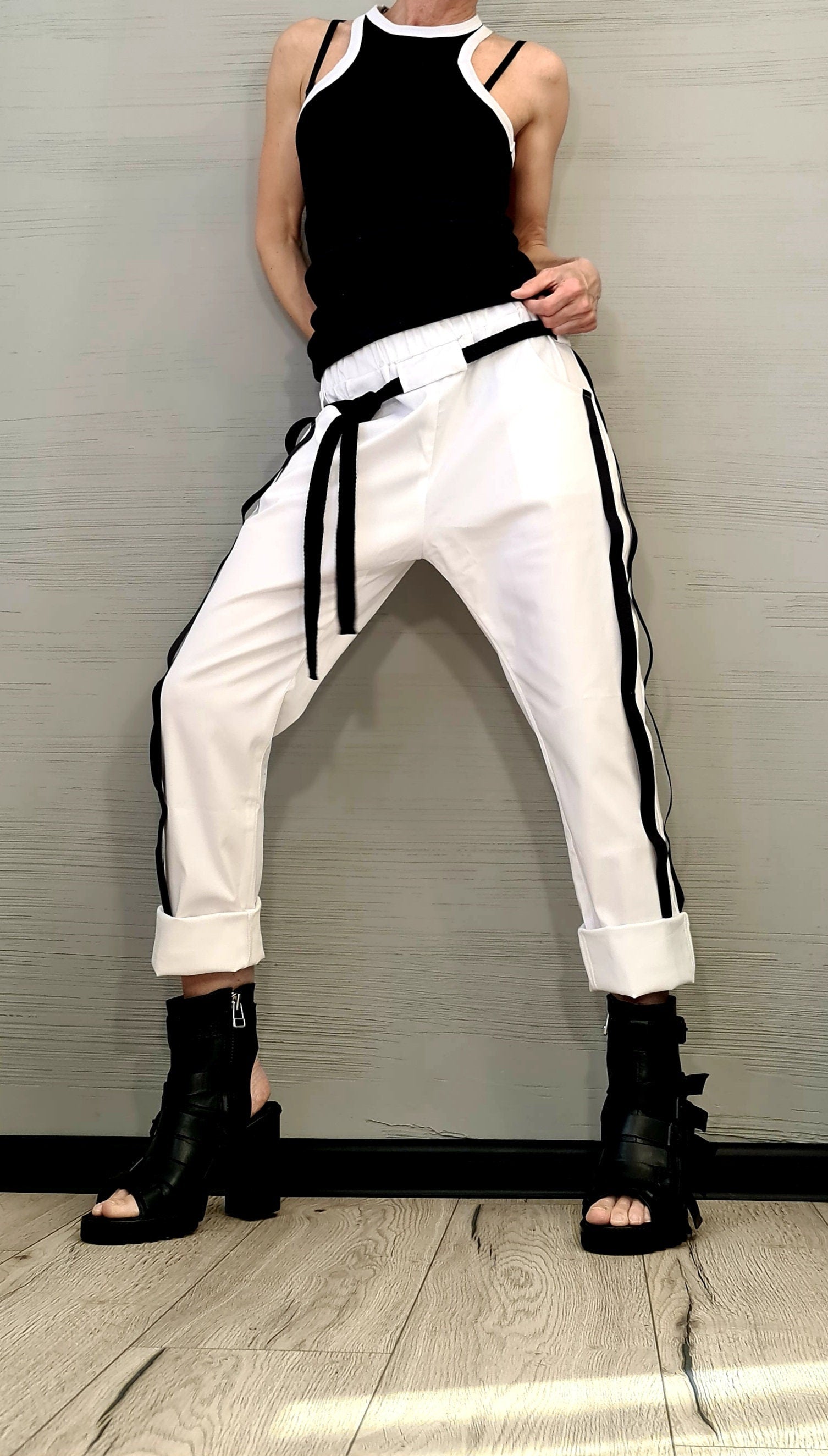 New collection Extravagant Women Harem Pants, Women Loose Trousers, Avant Garde Trousers, White Loose Pants, Gothic Pants, Punk Pants