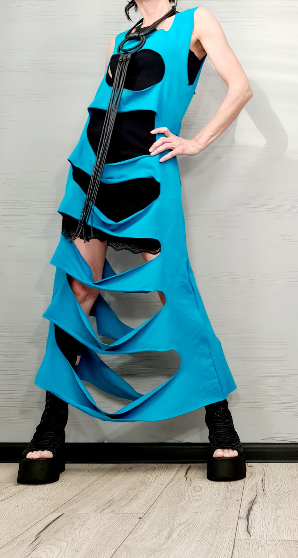 Asymmetric Blue Top, Extravagant Top, Futuristic Clothing, Deconstructed Top