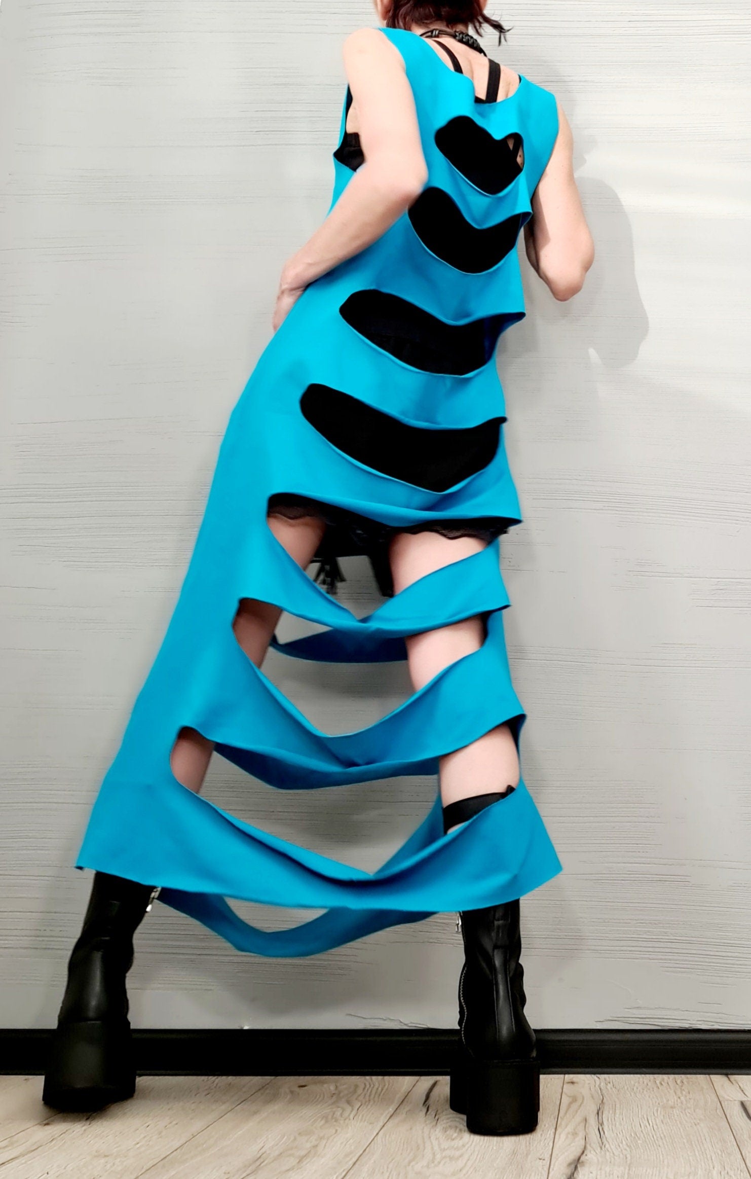 Asymmetric Blue Top, Extravagant Top, Futuristic Clothing, Deconstructed Top