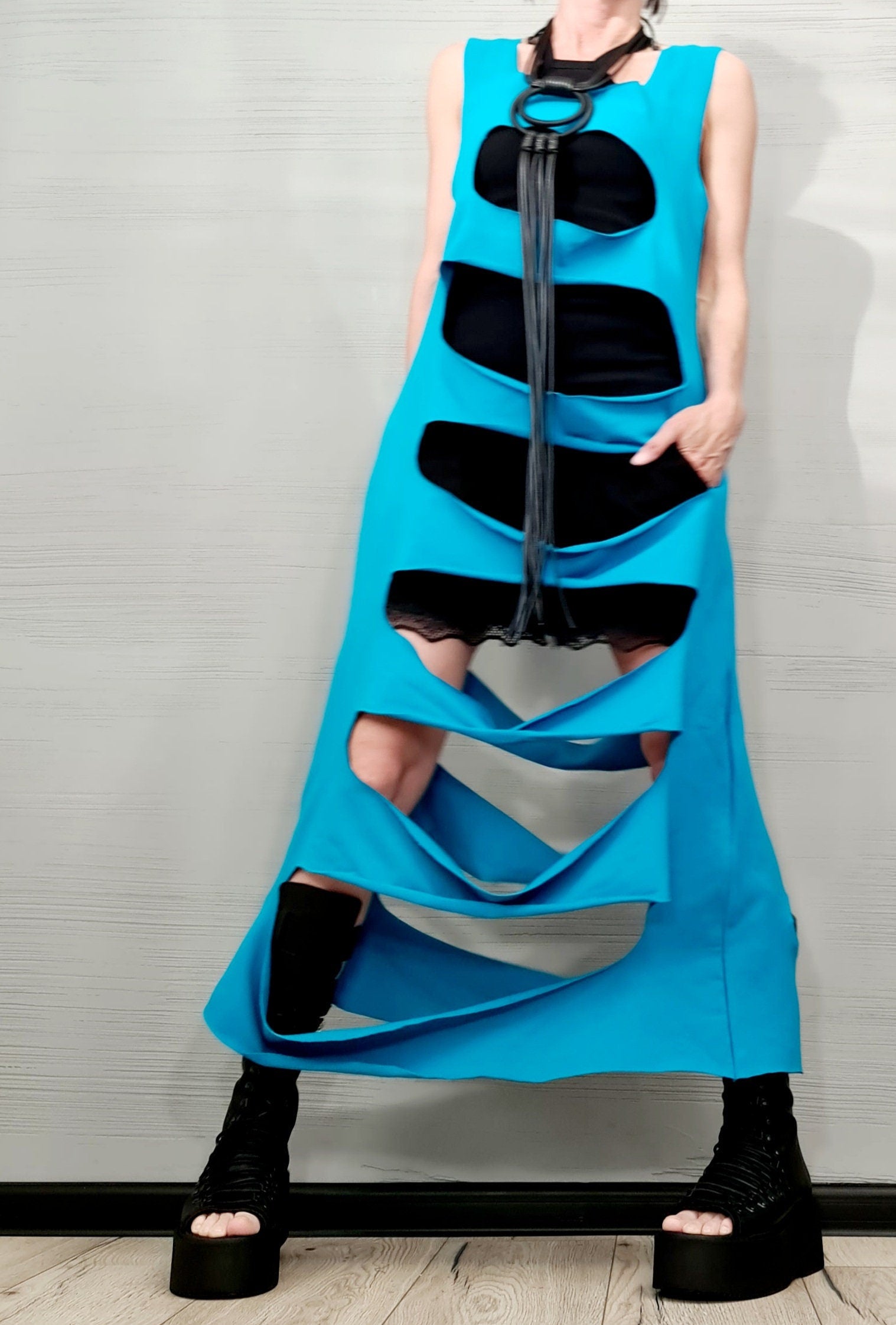 Asymmetric Blue Top, Extravagant Top, Futuristic Clothing, Deconstructed Top
