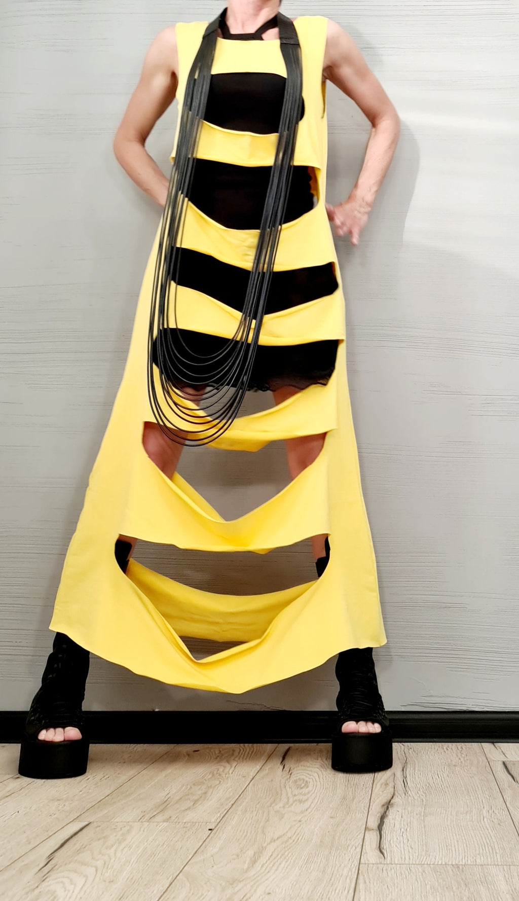 Asymmetric Yellow Top, Extravagant Top, Futuristic Clothing, Deconstructed Top