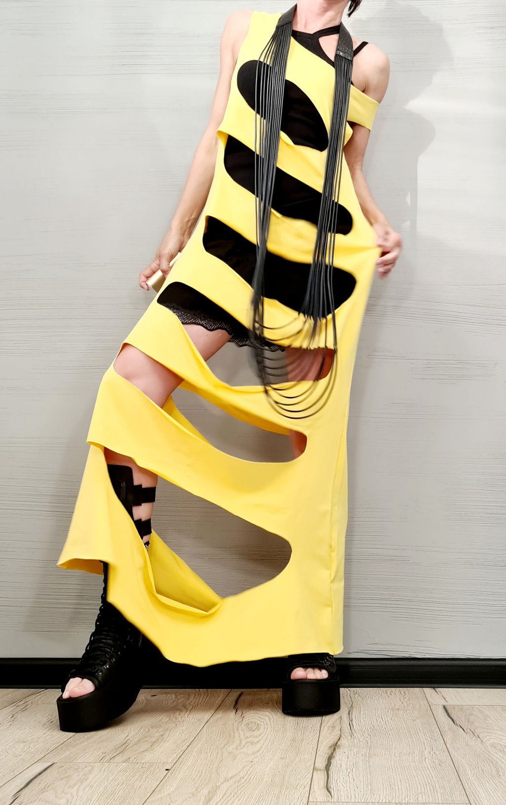 Asymmetric Yellow Top, Extravagant Top, Futuristic Clothing, Deconstructed Top