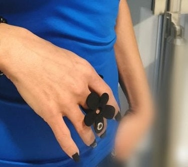 Extravagant Leather Ring, Extravagant Leather Jewelry, HandMade, Black Flower, gift for her