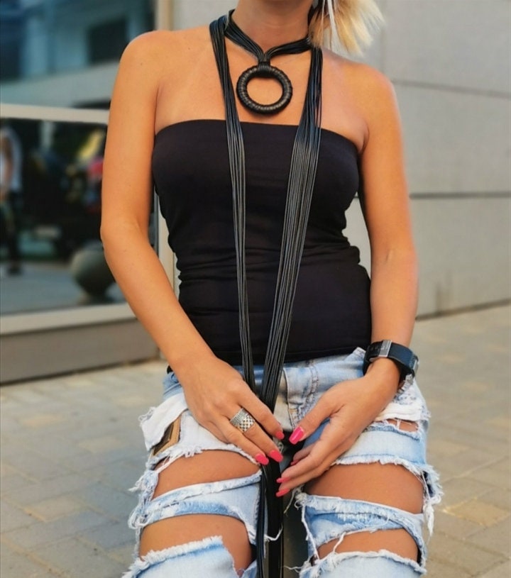 Art Black Necklace, Extravagant Long Necklace, Avant Garde Gothic Necklace, HandMade, Extravagant Juwelry