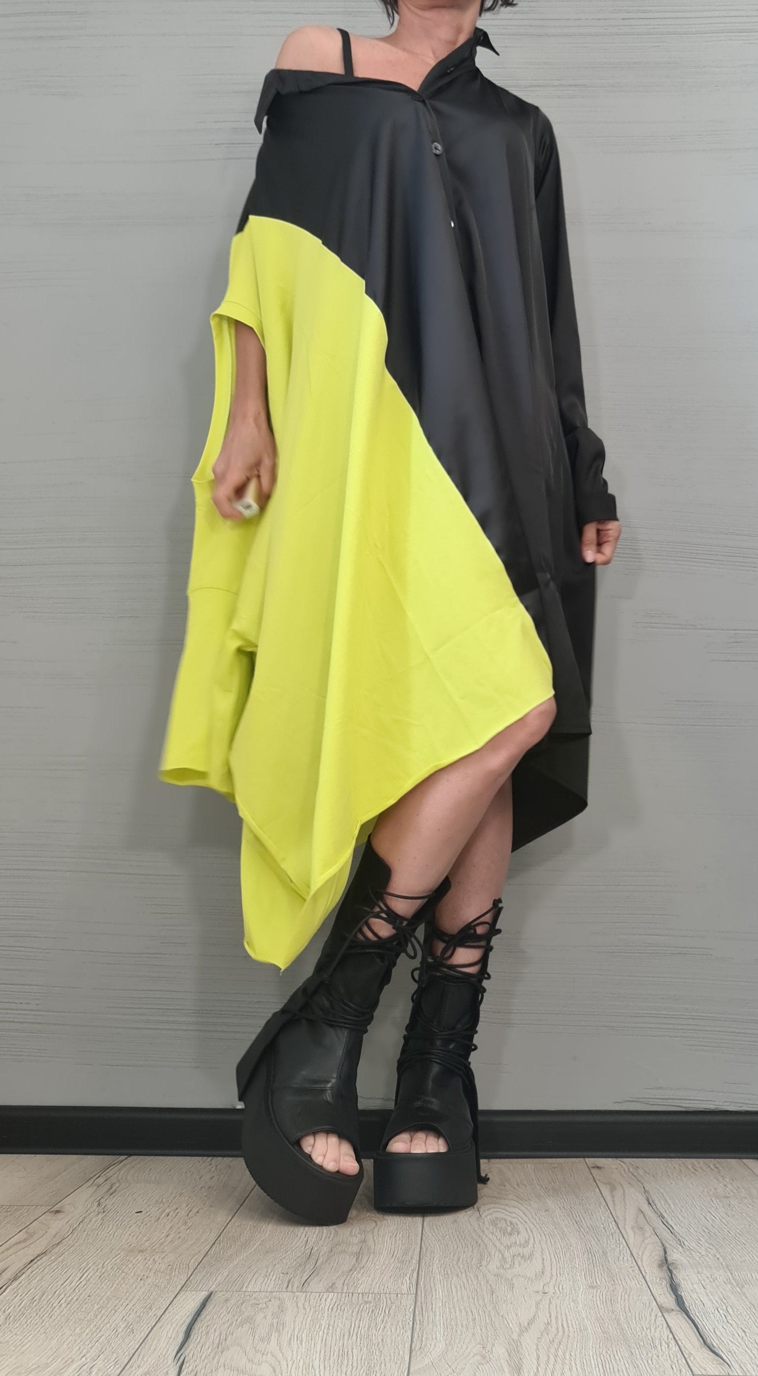 New collection Extravagant Blouse Shirt Dress, Asymmetrical Shirt Blouse, Oversize Gothic Long Tunic, Deconstructed Shirt, DRESSSHOESCODE