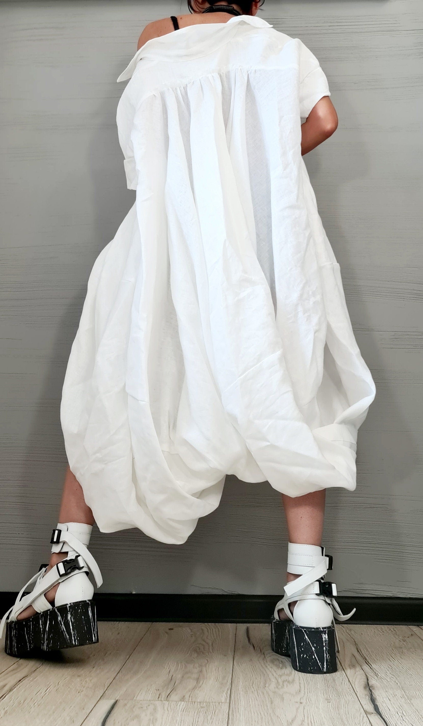 Statement Long Necklace, Black Rope Necklace with Rings, Minimalist Chunky Jewelry, Avant-garde Necklace for Women, Handmade Fashion