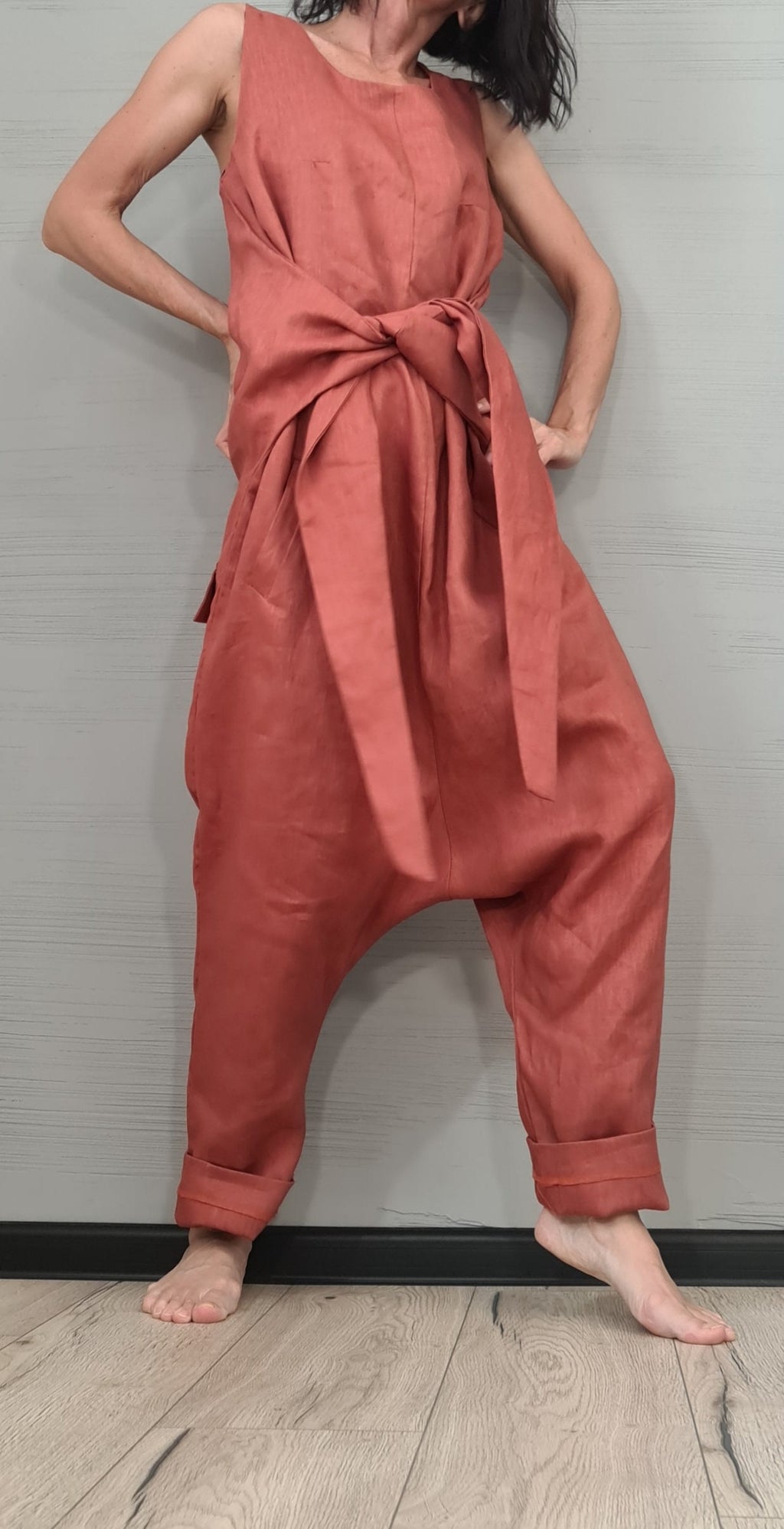 New collection Lenin Asymmetric long Jumpsuit, Harem Jumpsuit, Extravagant Wide Leg Overall, Sleeveless Loose  Jumpsuit Extravagant