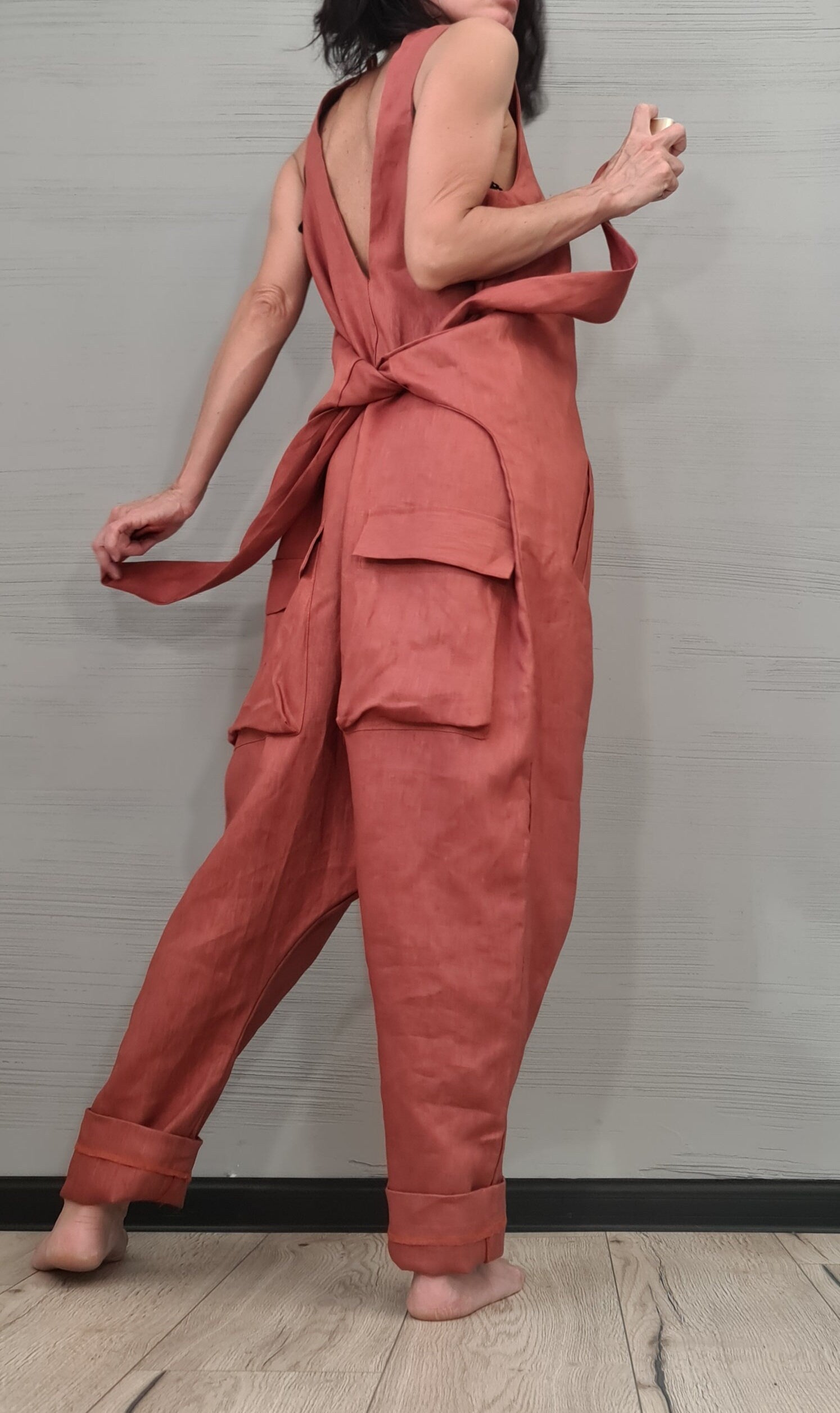 New collection Lenin Asymmetric long Jumpsuit, Harem Jumpsuit, Extravagant Wide Leg Overall, Sleeveless Loose  Jumpsuit Extravagant