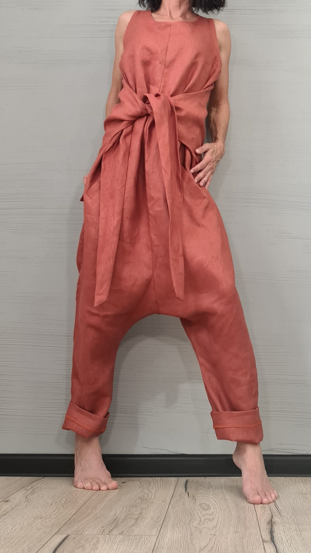 New collection Lenin Asymmetric long Jumpsuit, Harem Jumpsuit, Extravagant Wide Leg Overall, Sleeveless Loose  Jumpsuit Extravagant