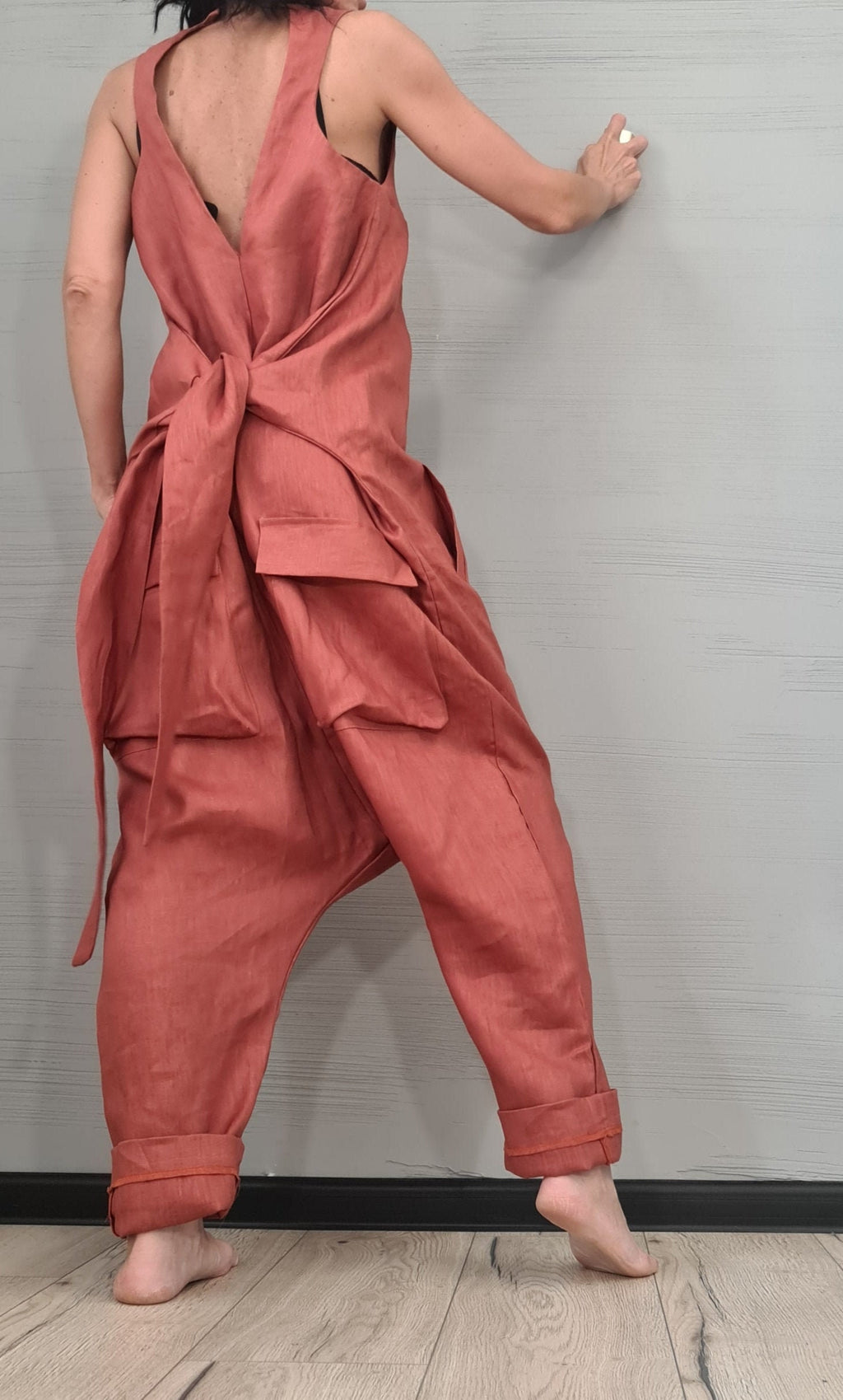 New collection Lenin Asymmetric long Jumpsuit, Harem Jumpsuit, Extravagant Wide Leg Overall, Sleeveless Loose  Jumpsuit Extravagant