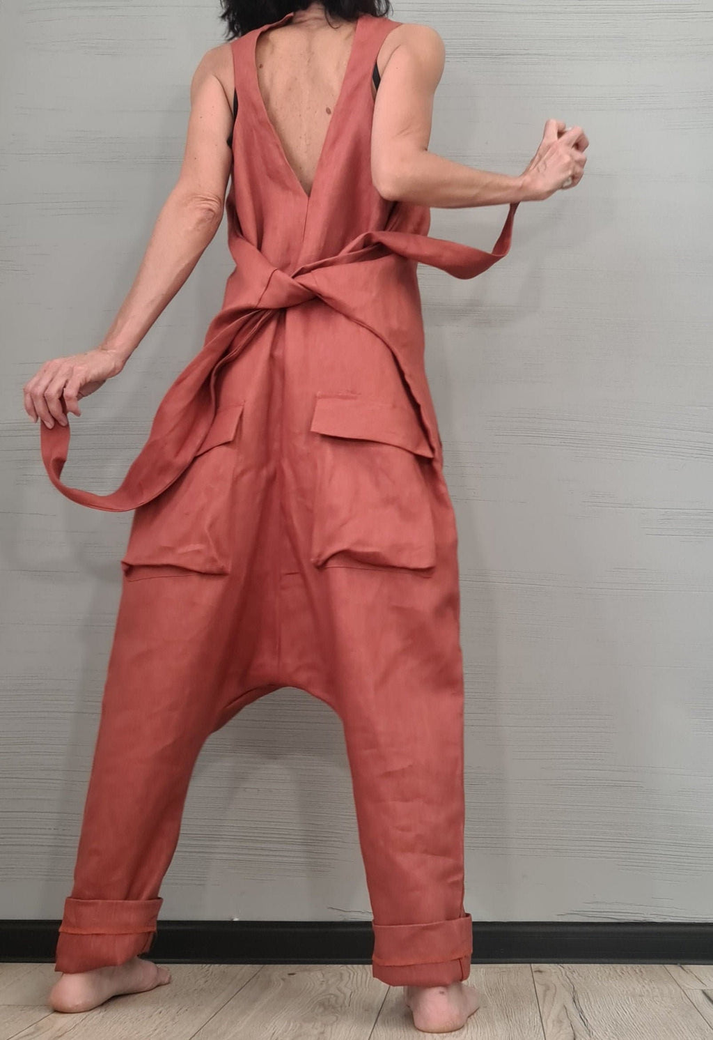 New collection Lenin Asymmetric long Jumpsuit, Harem Jumpsuit, Extravagant Wide Leg Overall, Sleeveless Loose  Jumpsuit Extravagant