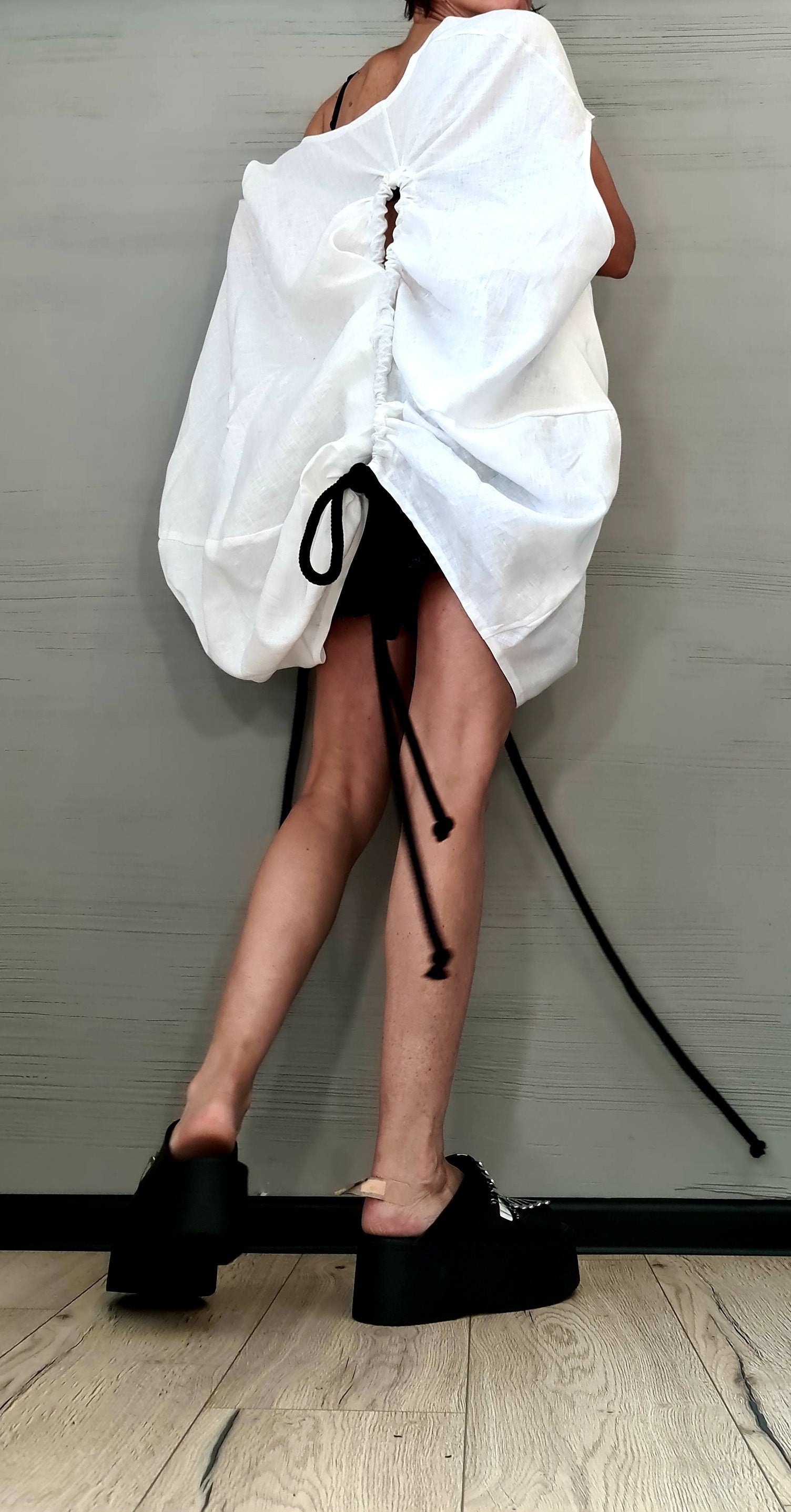 New collection Deconstructed Top, Linen Asymmetric Shirts, Avant Garde Tunic, Loose Long Short Tunic, Linen Asymmetric Tunic