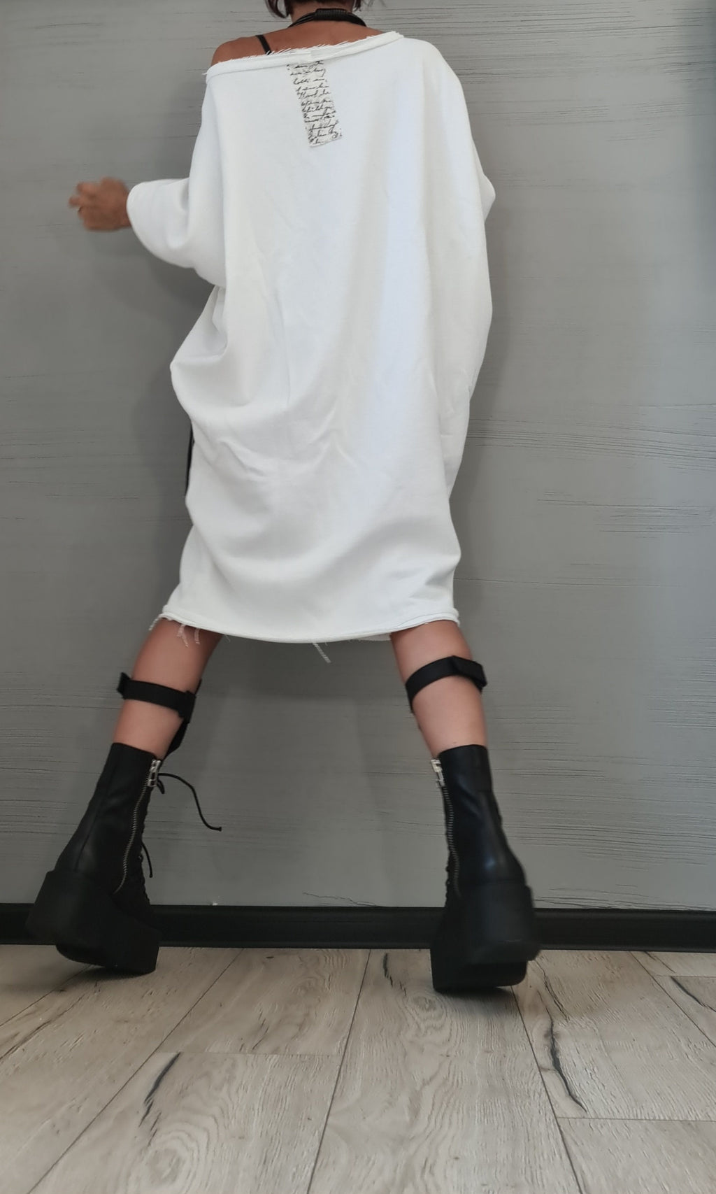 New collection White Dress, Extravagant Tunic Dress, Blouson Dress, Asymmetric Dress, Sleeveless Dress, Knee Length Dress, Separate Sleeves