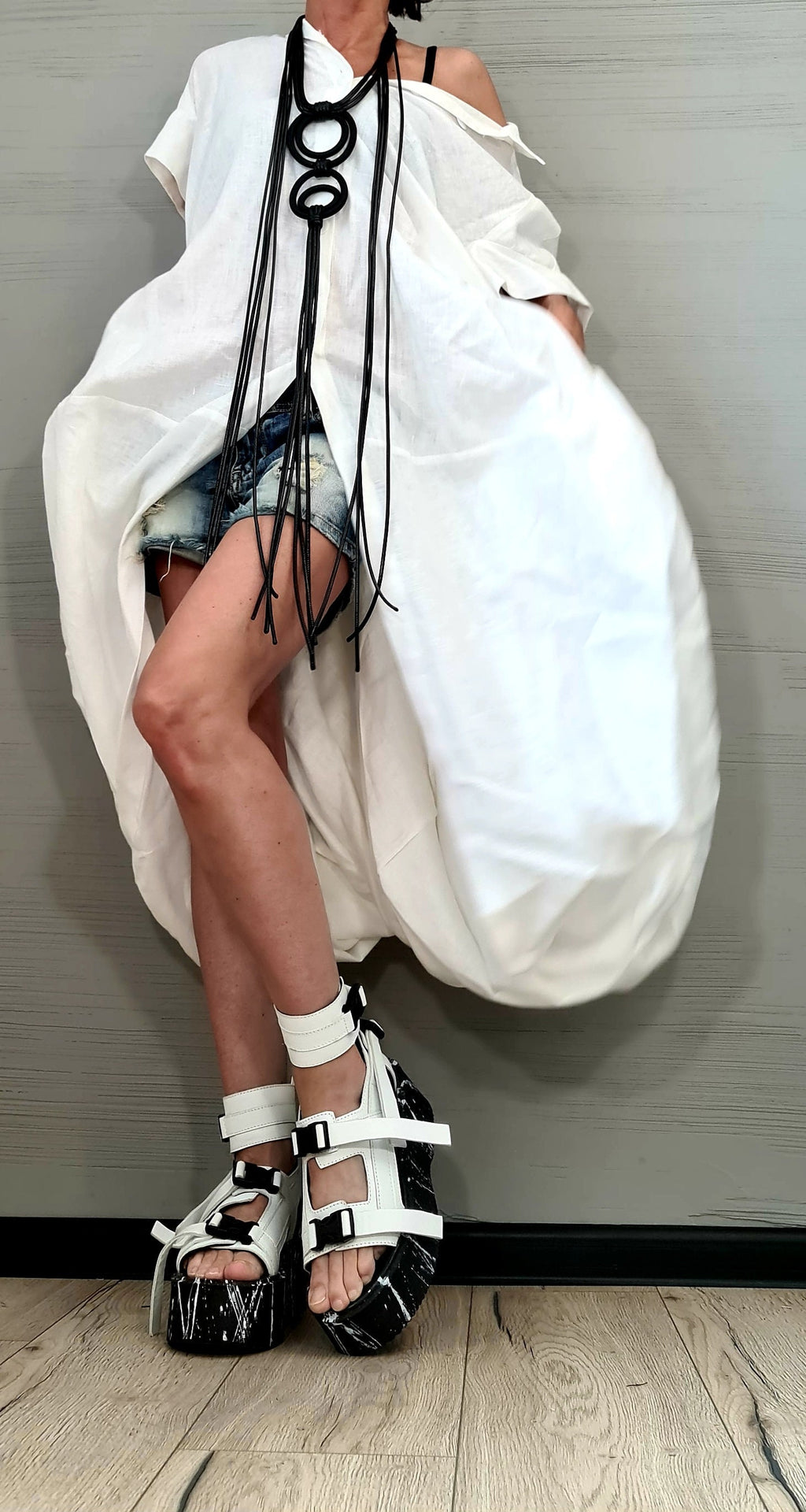 Oversized Green Linen Shirt Dress – Asymmetrical Avant-Garde Tunic, Loose Fit Summer Clothing, Custom XS-5XL