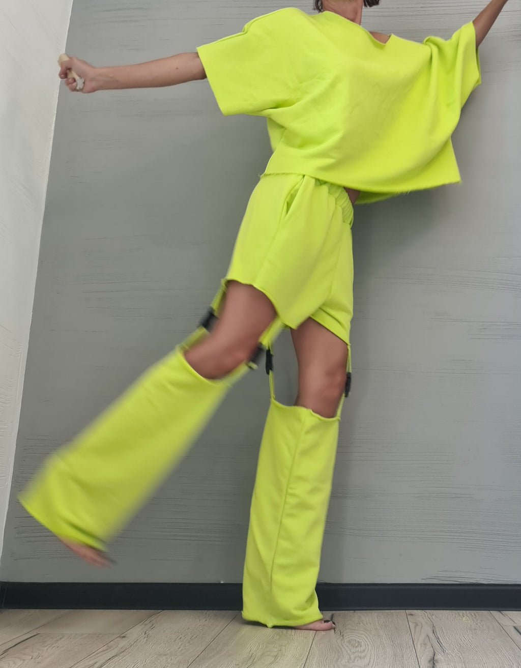 Asymmetrical Blouse, Shorts and Removable Long Pants, Casual Cotton Set, Extravagant Women Set, Modern Women Set, Street Fashion