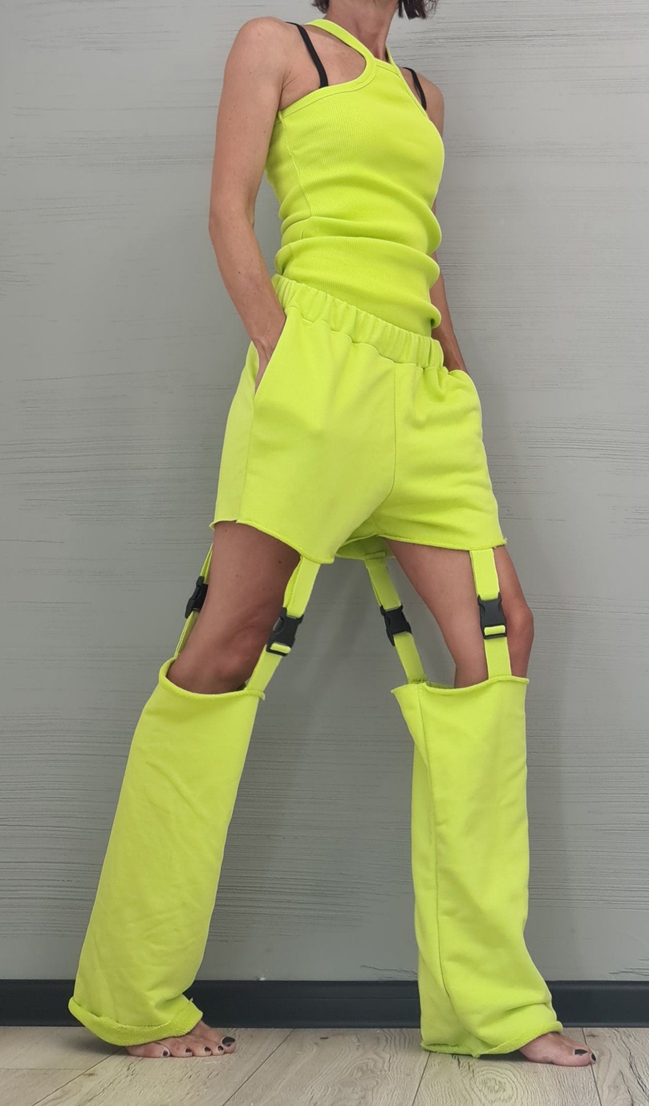 Sexy top with Shorts, Removable Long Pants, Casual Cotton Set, Extravagant Women Set, Modern Women Set, Street Fashion