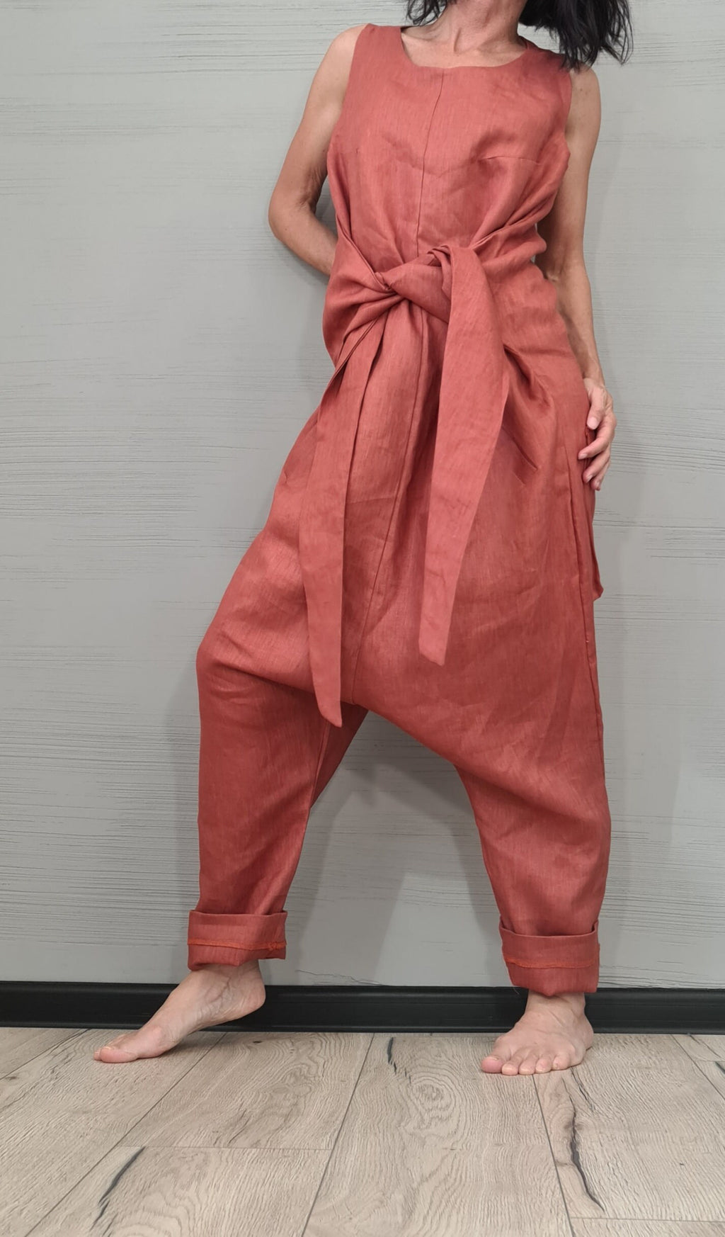 New collection Lenin Asymmetric long Jumpsuit, Harem Jumpsuit, Extravagant Wide Leg Overall, Sleeveless Loose  Jumpsuit Extravagant