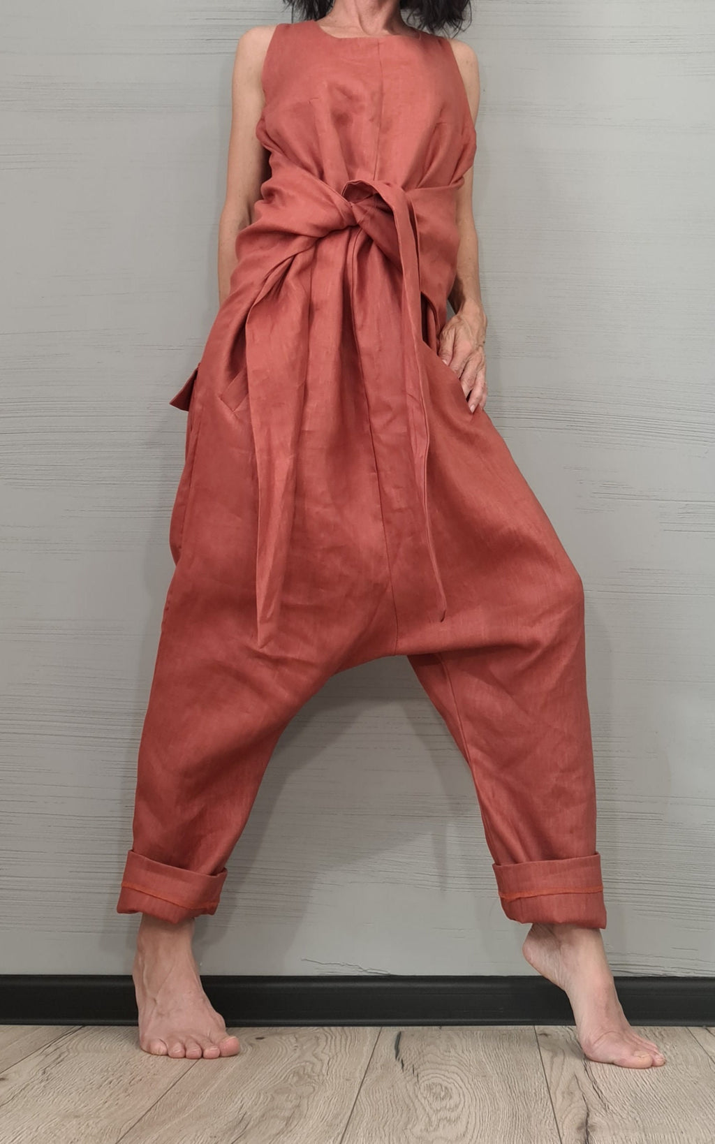 New collection Lenin Asymmetric long Jumpsuit, Harem Jumpsuit, Extravagant Wide Leg Overall, Sleeveless Loose  Jumpsuit Extravagant