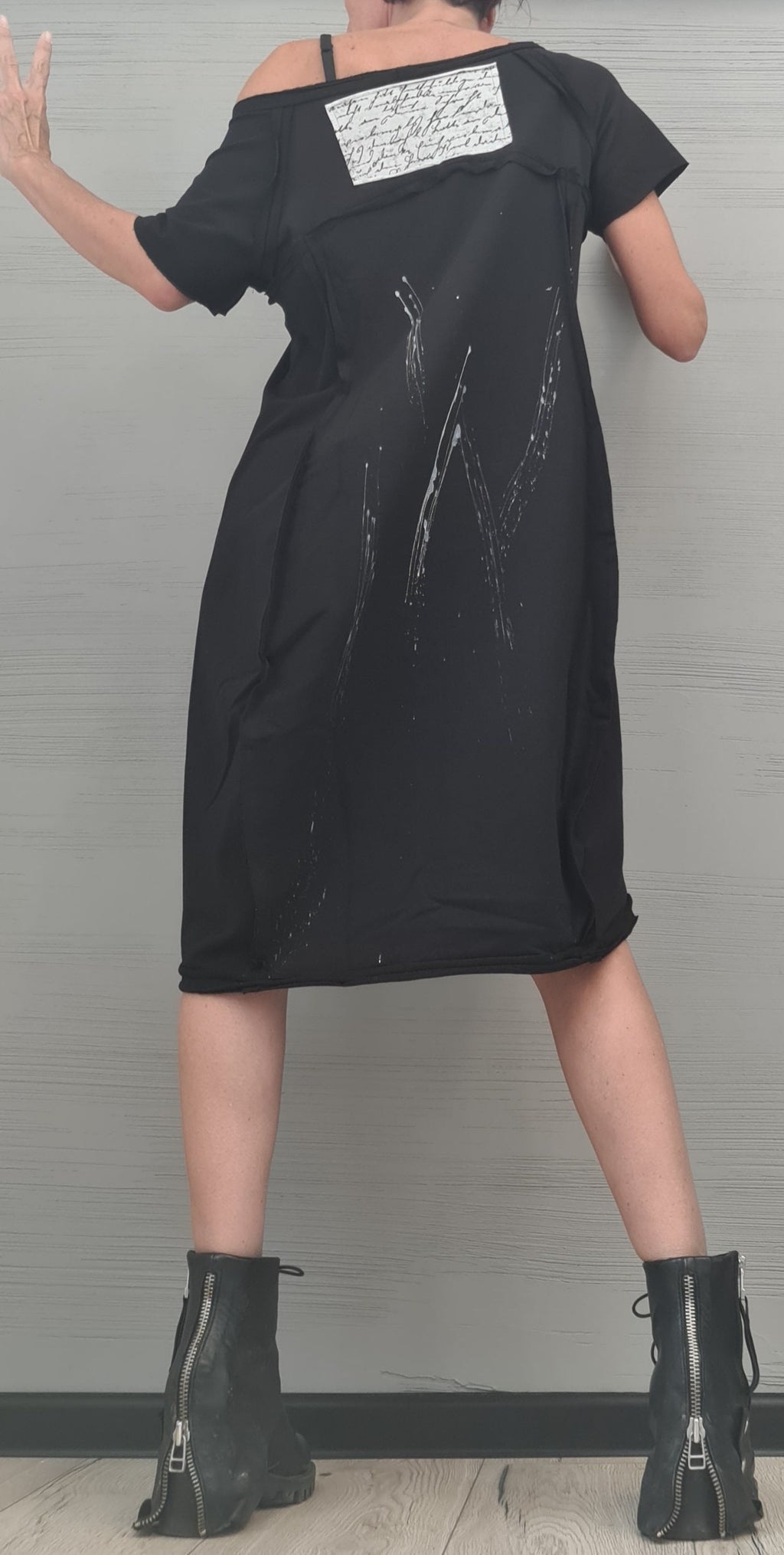 New collection, Extravagant Black  Dress, Cotton Tunic Dress, Plus Size Clothing, Asymmetric Dress, Knee Length Dress,