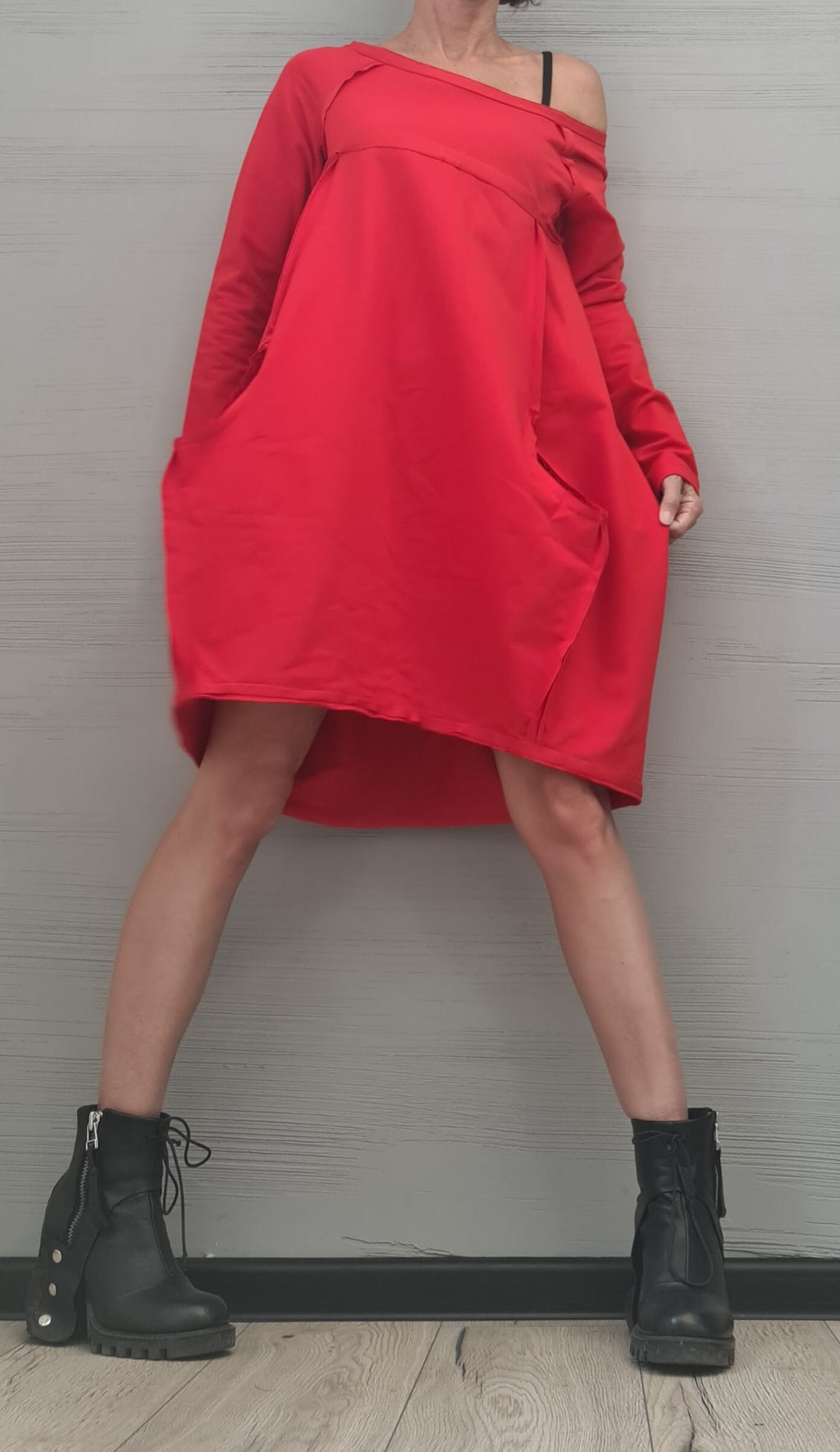 MILITARY Extravagant Dress, Tunic Dress, Plus Size Clothing, Blouson Dress, Asymmetric Dress, Long Sleeve Dress