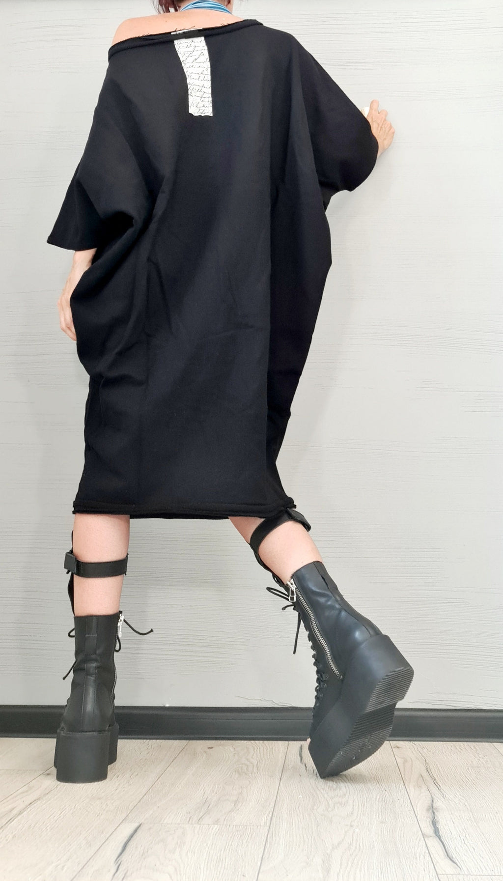 New collection Black Dress, Extravagant Tunic Dress, Blouson Dress, Asymmetric Dress, Sleeveless Dress, Knee Length Dress, Separate Sleeves