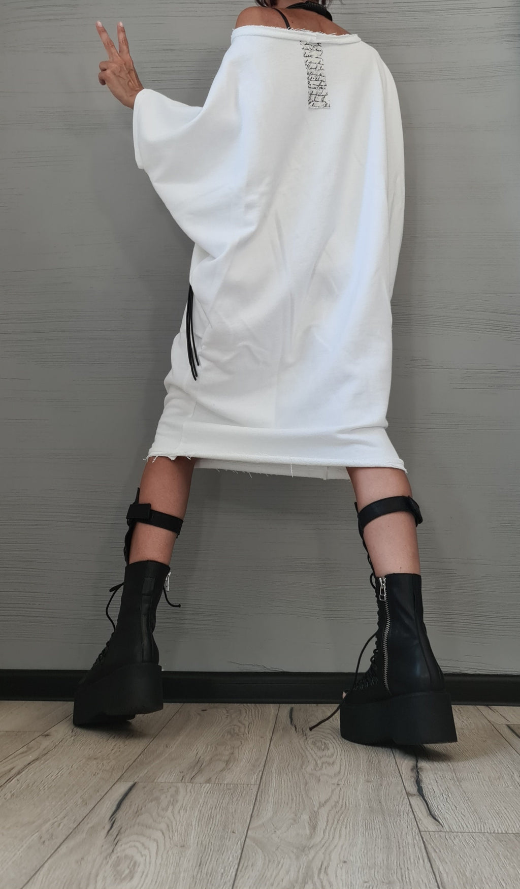 New collection White Dress, Extravagant Tunic Dress, Blouson Dress, Asymmetric Dress, Sleeveless Dress, Knee Length Dress, Separate Sleeves