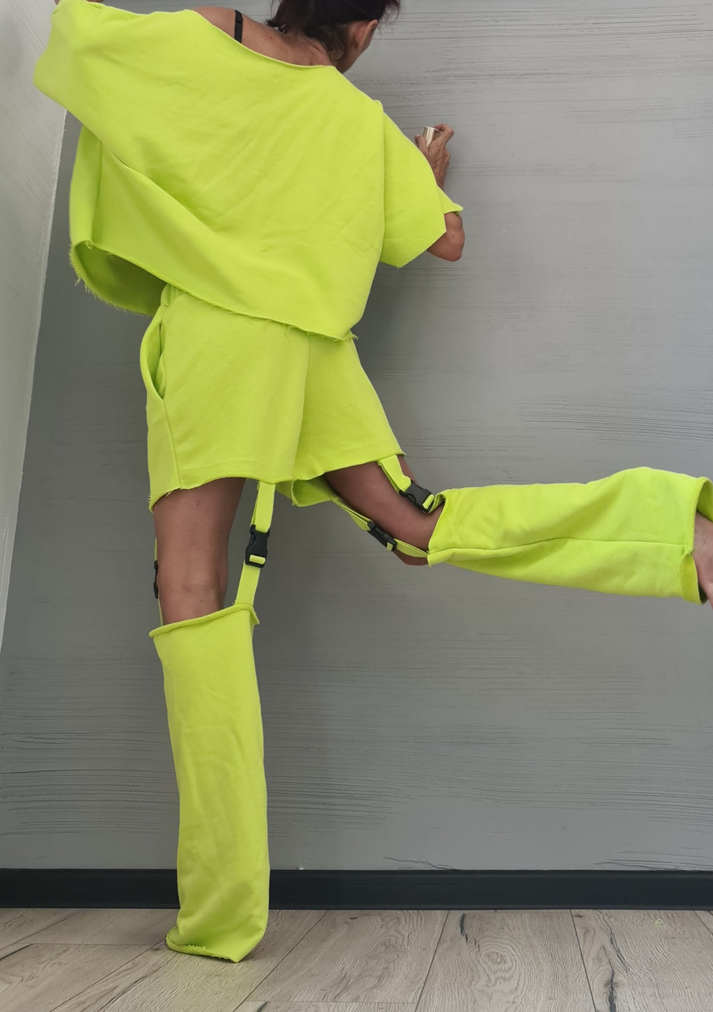 Asymmetrical Blouse, Shorts and Removable Long Pants, Casual Cotton Set, Extravagant Women Set, Modern Women Set, Street Fashion