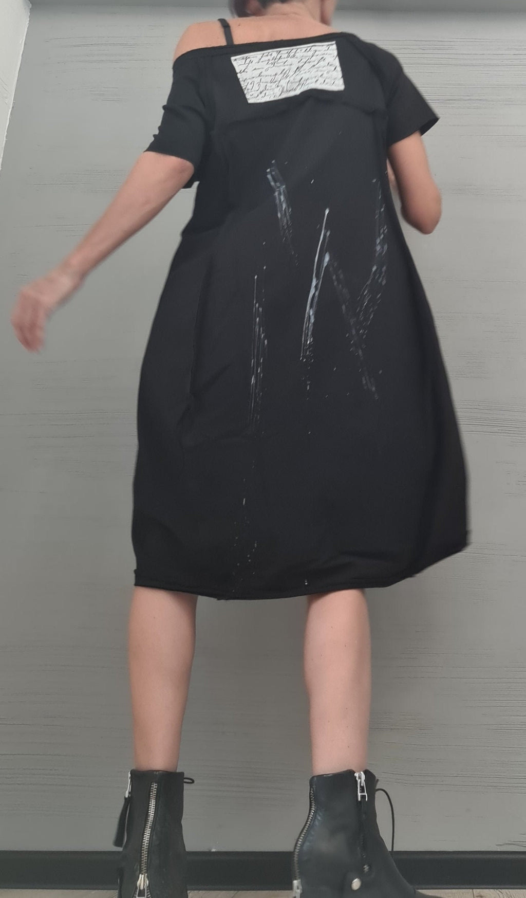 New collection, Extravagant Black  Dress, Cotton Tunic Dress, Plus Size Clothing, Asymmetric Dress, Knee Length Dress,