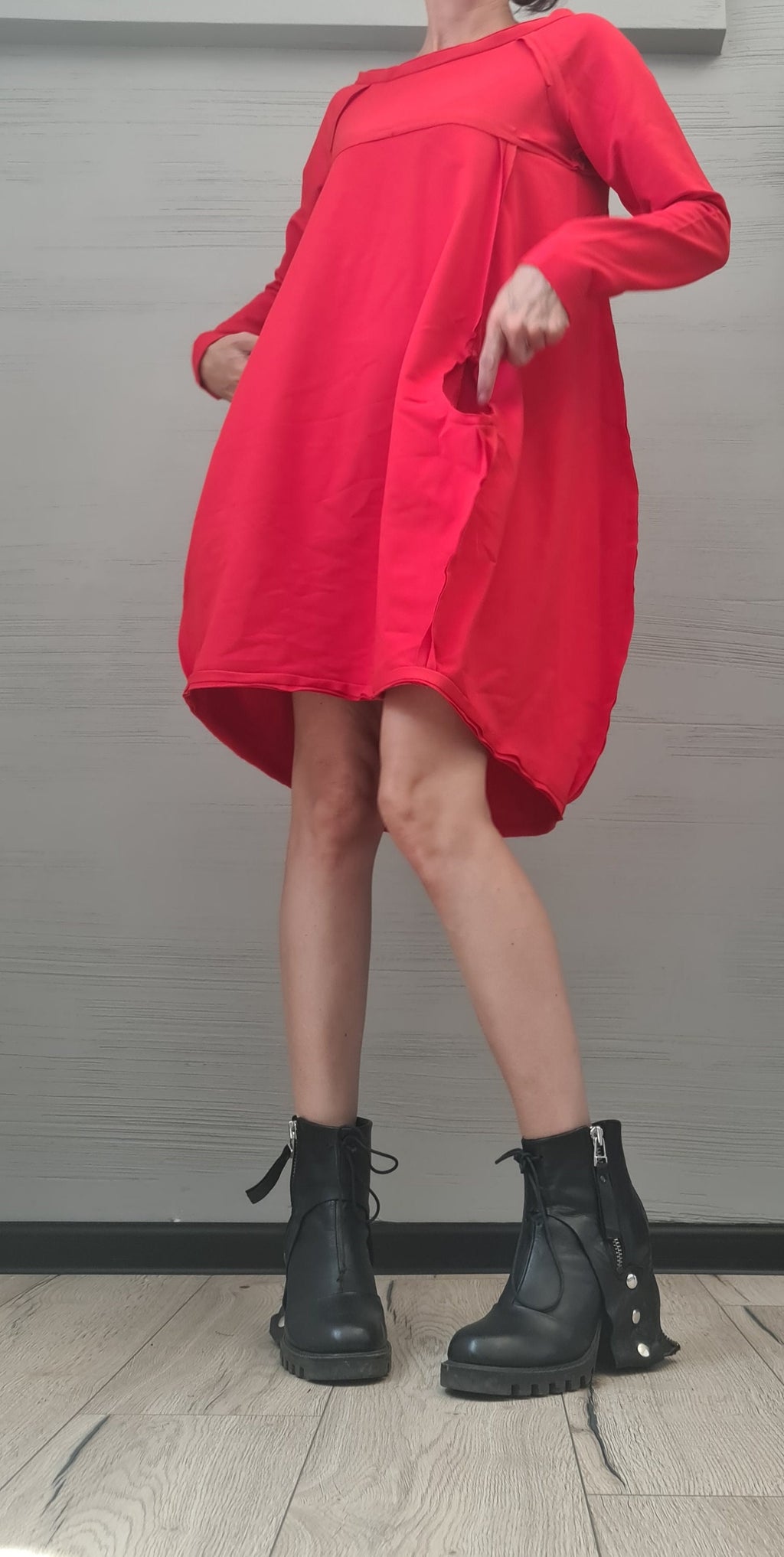 MILITARY Extravagant Dress, Tunic Dress, Plus Size Clothing, Blouson Dress, Asymmetric Dress, Long Sleeve Dress