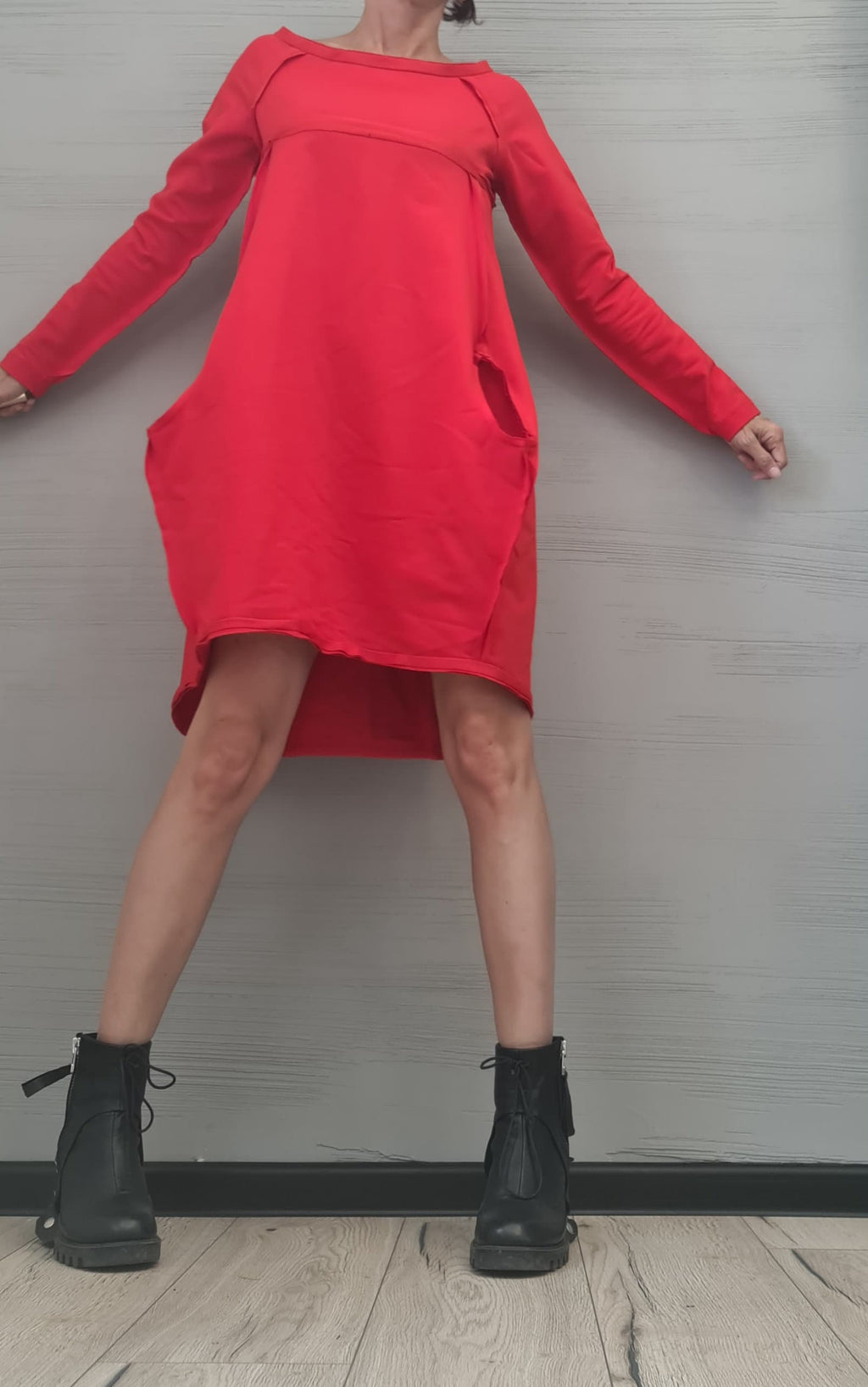 MILITARY Extravagant Dress, Tunic Dress, Plus Size Clothing, Blouson Dress, Asymmetric Dress, Long Sleeve Dress