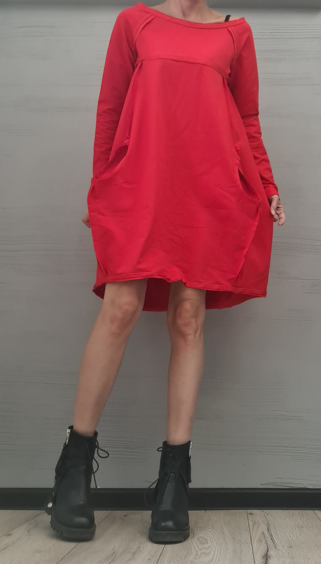 MILITARY Extravagant Dress, Tunic Dress, Plus Size Clothing, Blouson Dress, Asymmetric Dress, Long Sleeve Dress