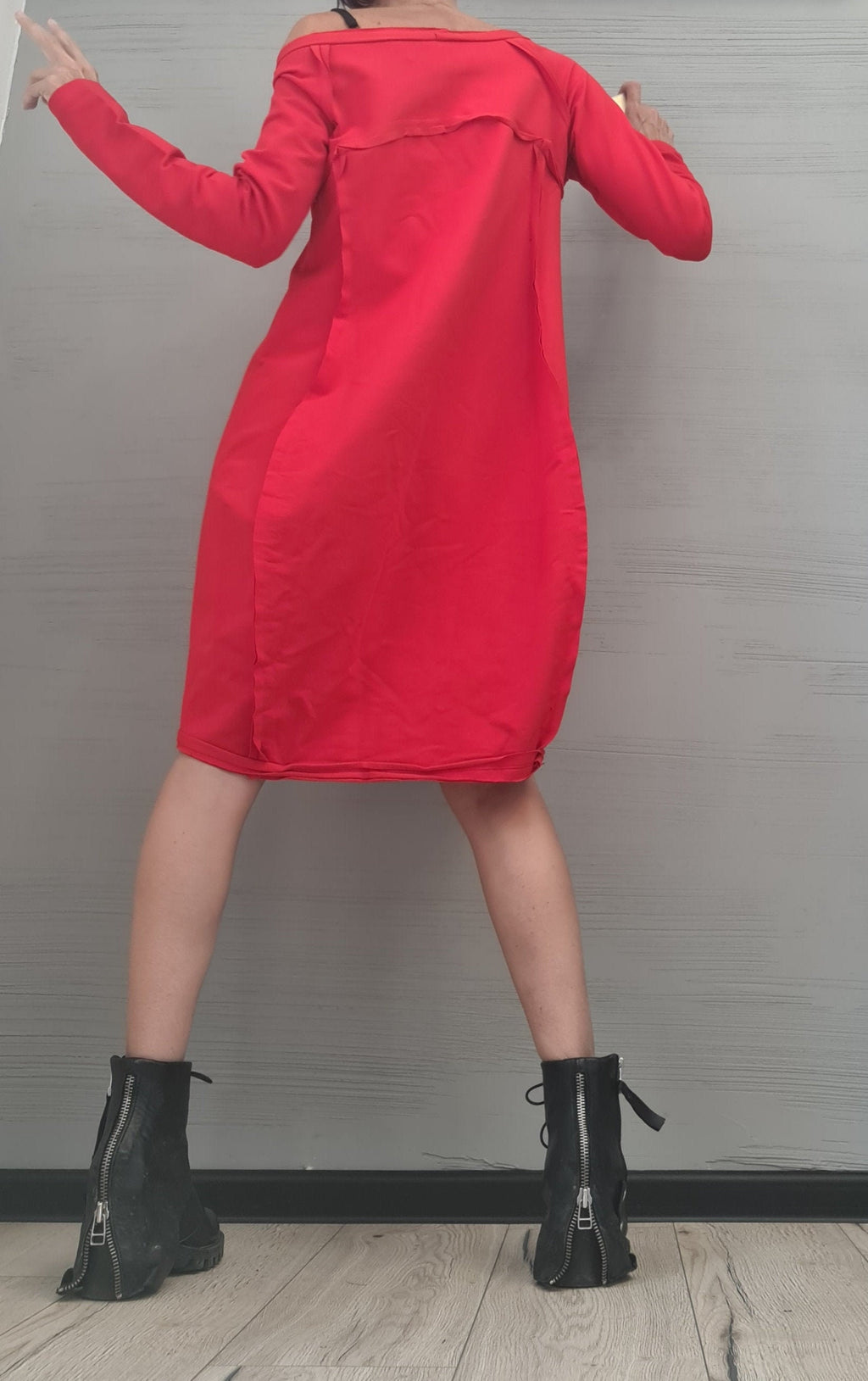 MILITARY Extravagant Dress, Tunic Dress, Plus Size Clothing, Blouson Dress, Asymmetric Dress, Long Sleeve Dress