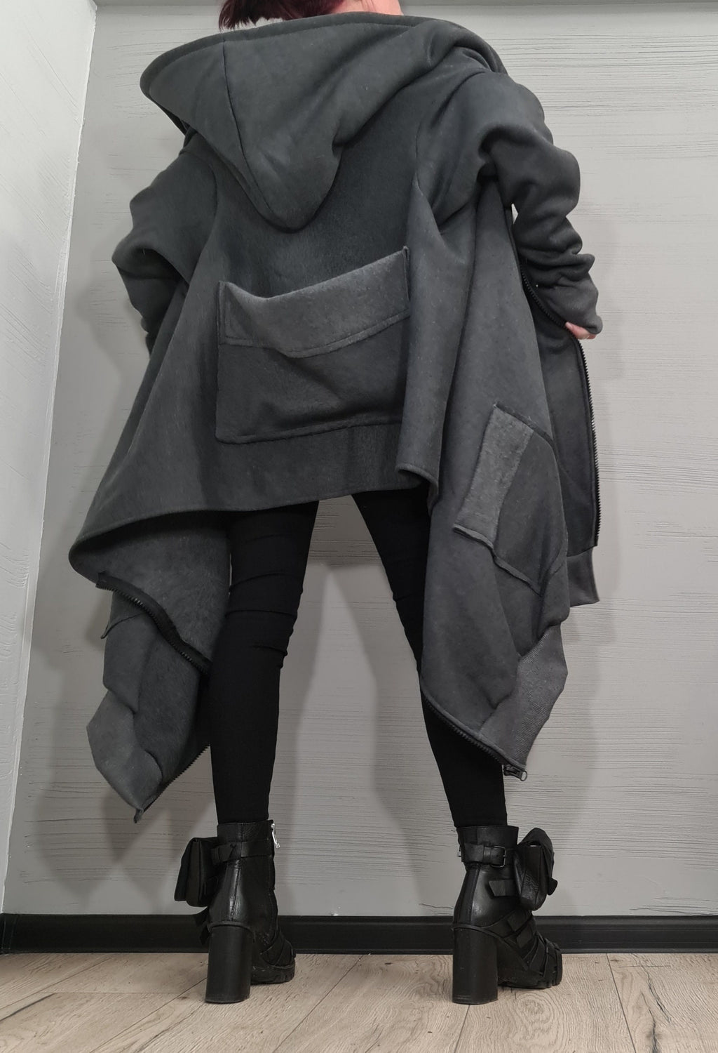 New collection Warm Hooded Cotton Sweatshirt, Asymmetric Sweatshirt, Short Long Extravagant Vest, Women Sexy Sweatshirt