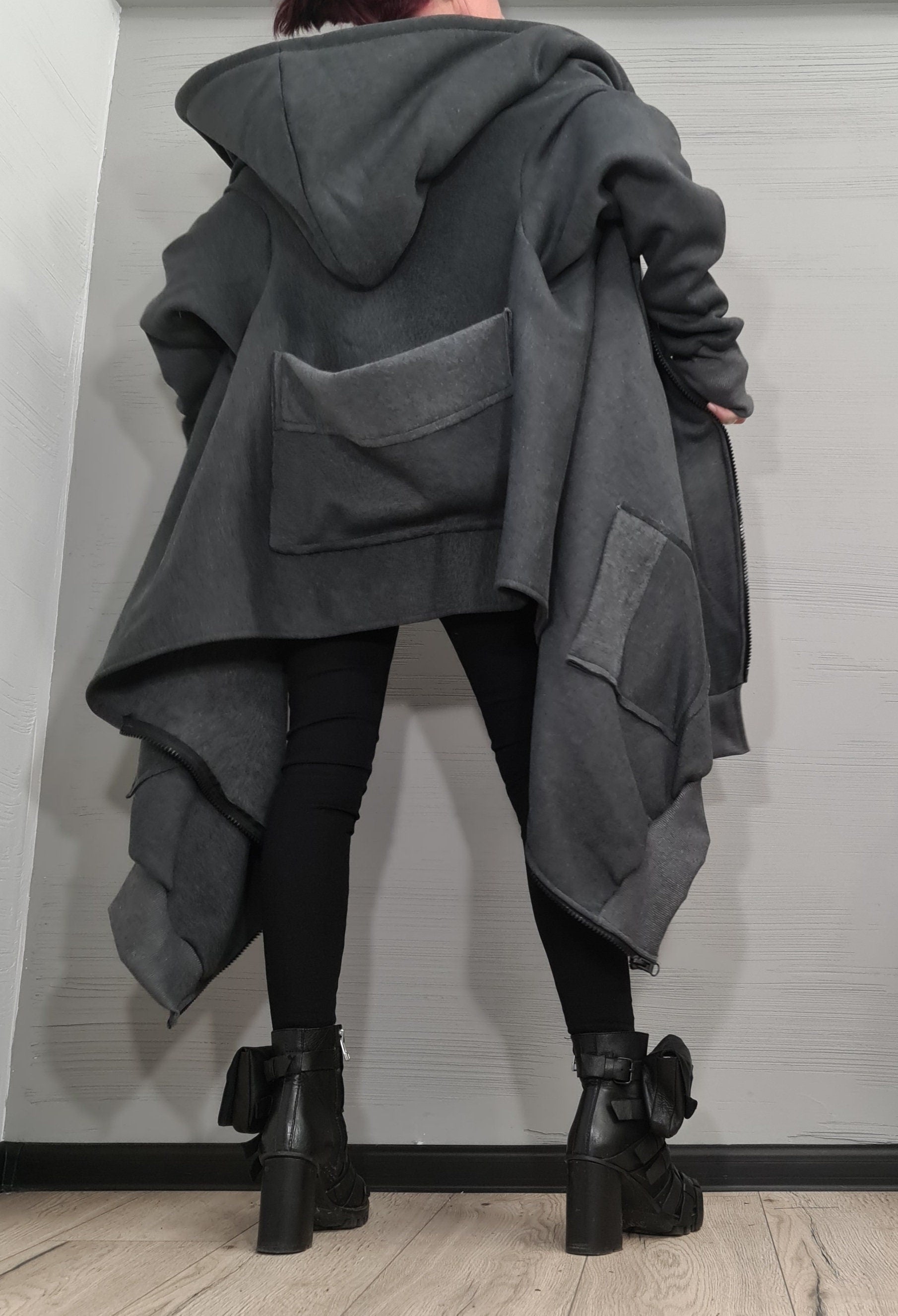 New collection Warm Hooded Cotton Sweatshirt, Asymmetric Sweatshirt, Short Long Extravagant Vest, Women Sexy Sweatshirt