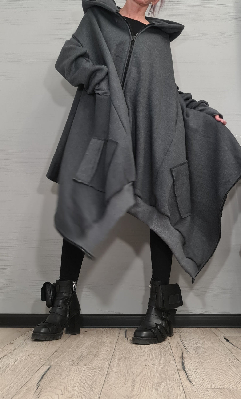 New collection Warm Hooded Cotton Sweatshirt, Asymmetric Sweatshirt, Short Long Extravagant Vest, Women Sexy Sweatshirt