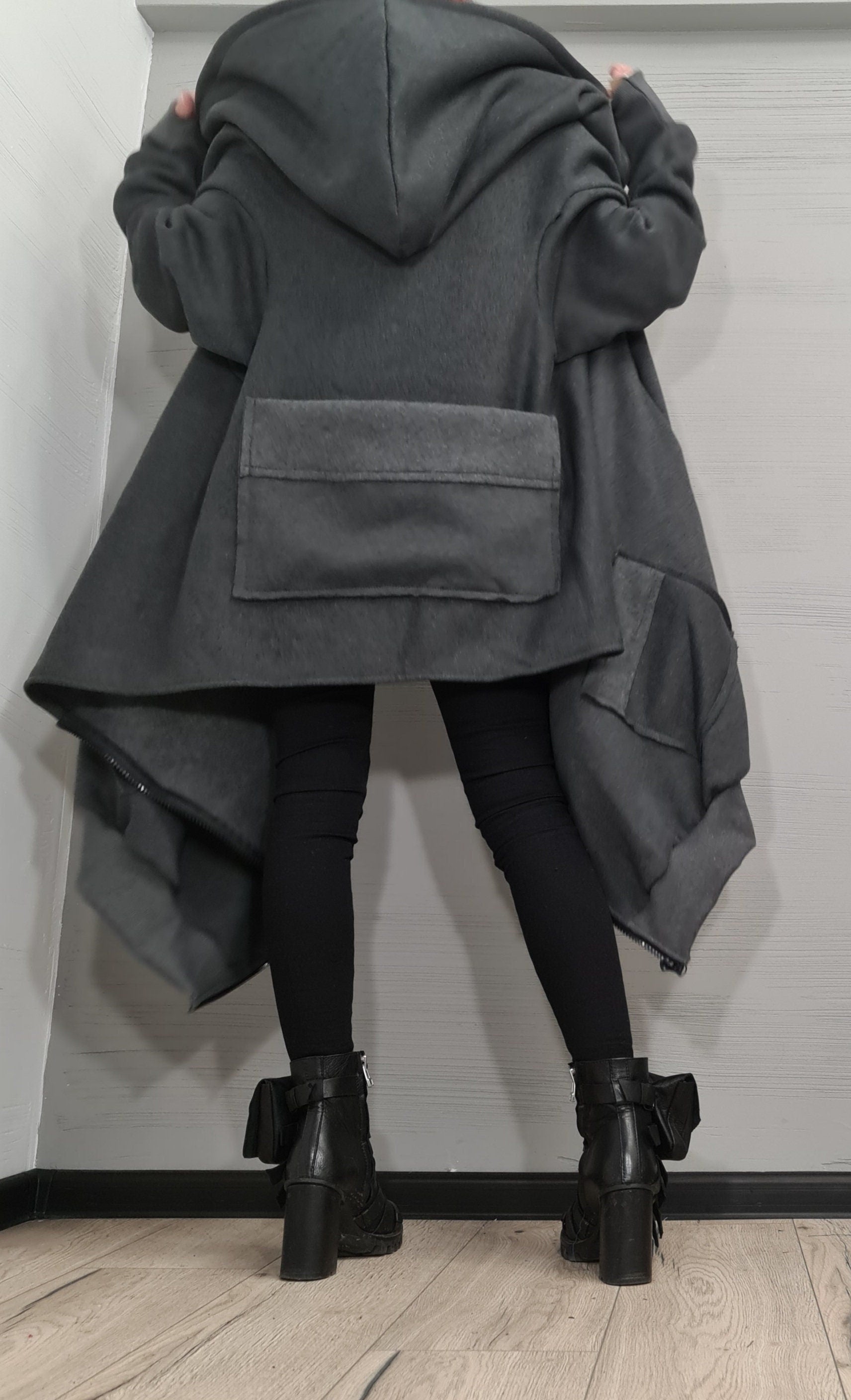 New collection Warm Hooded Cotton Sweatshirt, Asymmetric Sweatshirt, Short Long Extravagant Vest, Women Sexy Sweatshirt