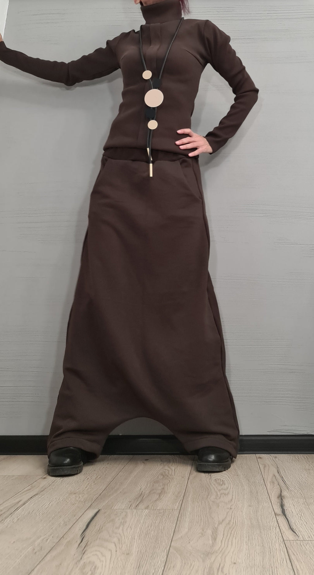 New collection Brown Outwear Women Set, Harem Pants, Extravagant Cotton Set, Extravagant Blouse, Harem pant, Asymmetrical Set