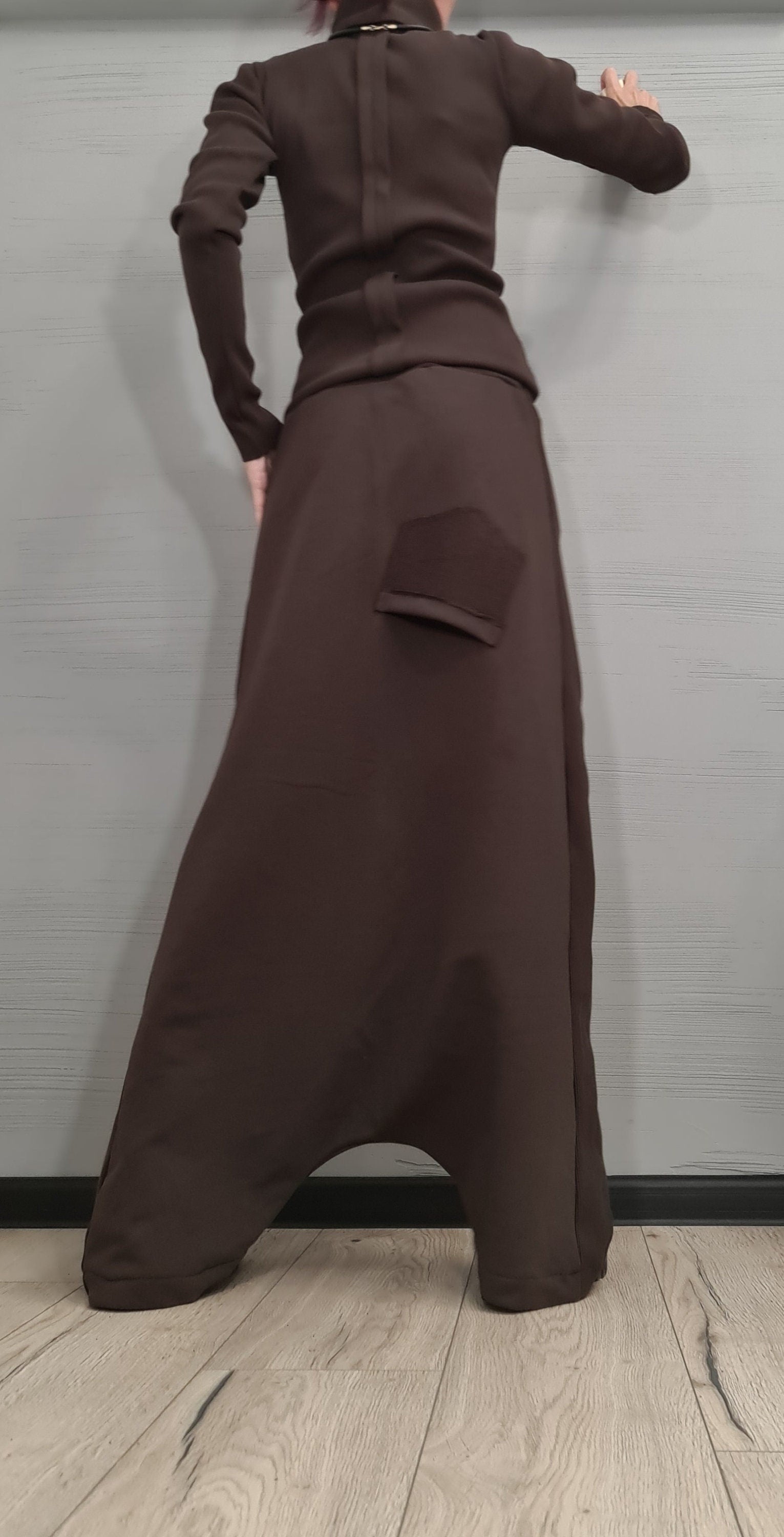 New collection Brown Outwear Women Set, Harem Pants, Extravagant Cotton Set, Extravagant Blouse, Harem pant, Asymmetrical Set