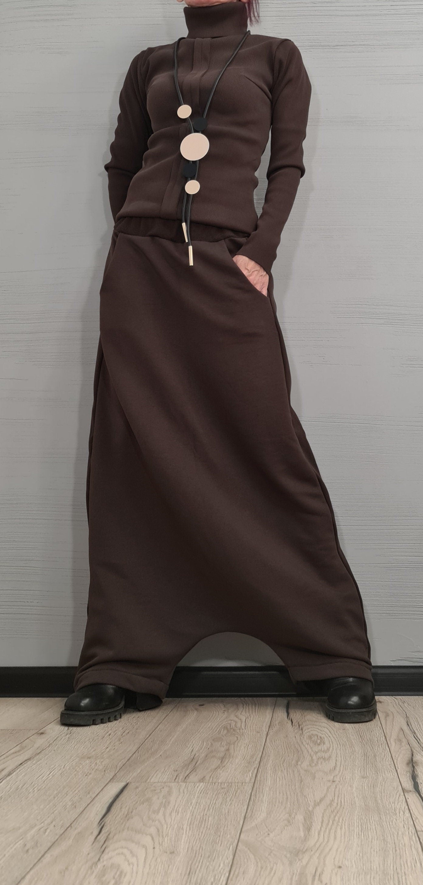 New collection Brown Outwear Women Set, Harem Pants, Extravagant Cotton Set, Extravagant Blouse, Harem pant, Asymmetrical Set