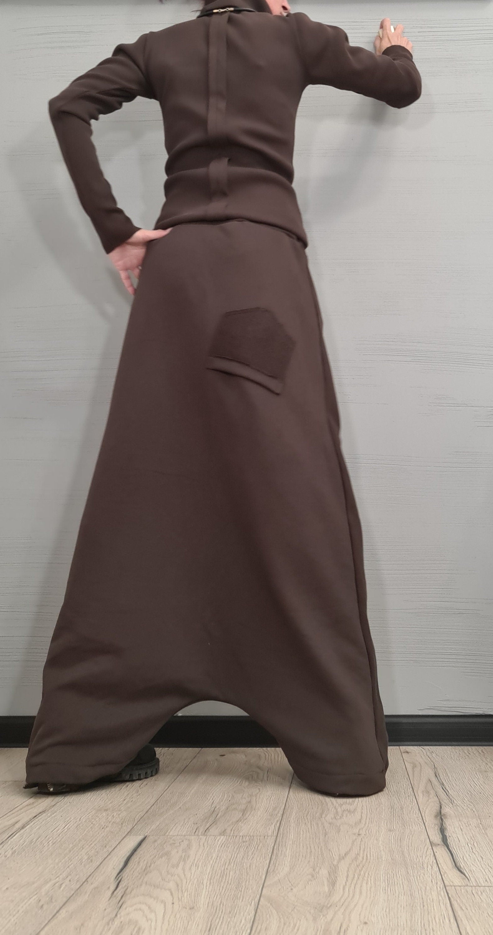 New collection Brown Outwear Women Set, Harem Pants, Extravagant Cotton Set, Extravagant Blouse, Harem pant, Asymmetrical Set