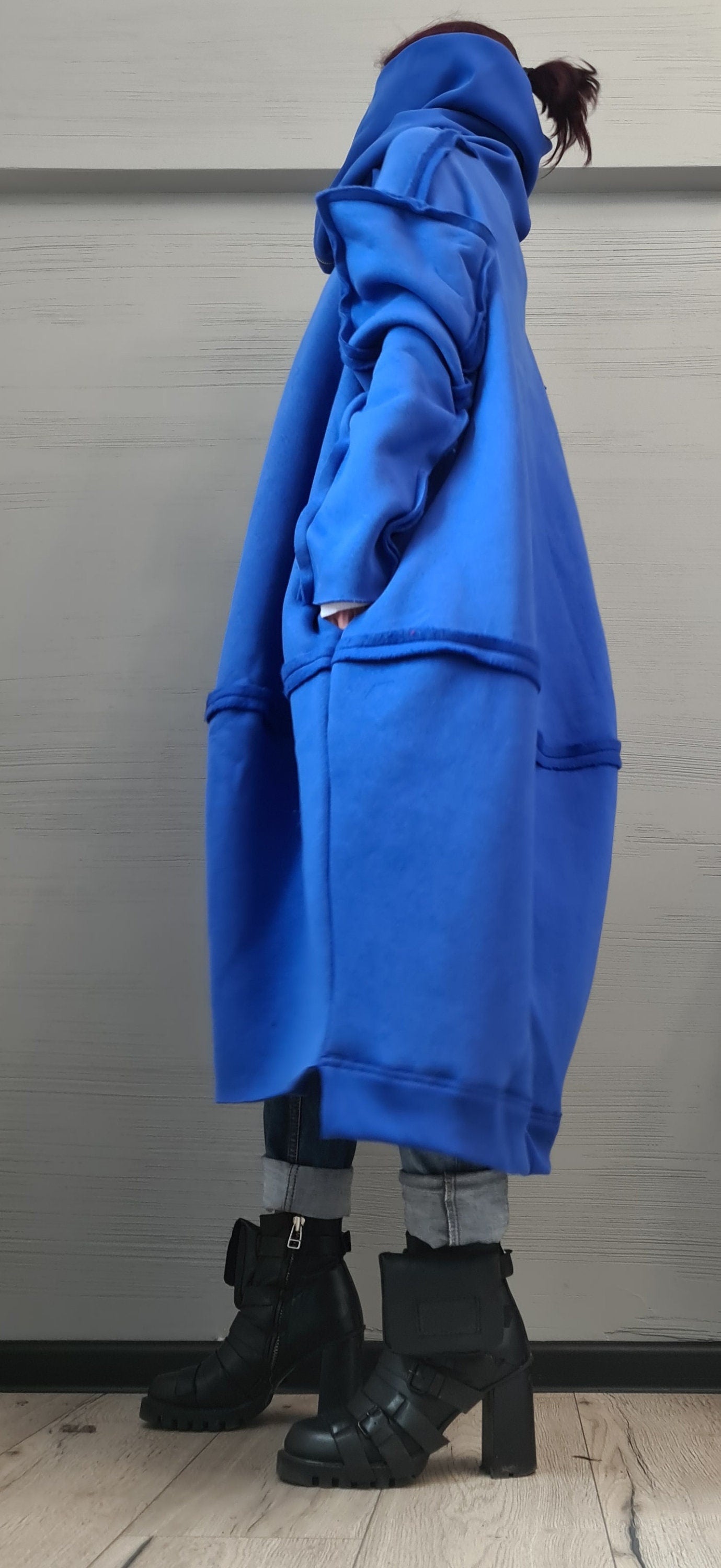 New collection Cotton Warm Sweatshirt,  Extravagant  Sweatshirt, Plus Size Clothing, Oversize Vest, Royal Blue, Loose Sweatshirt