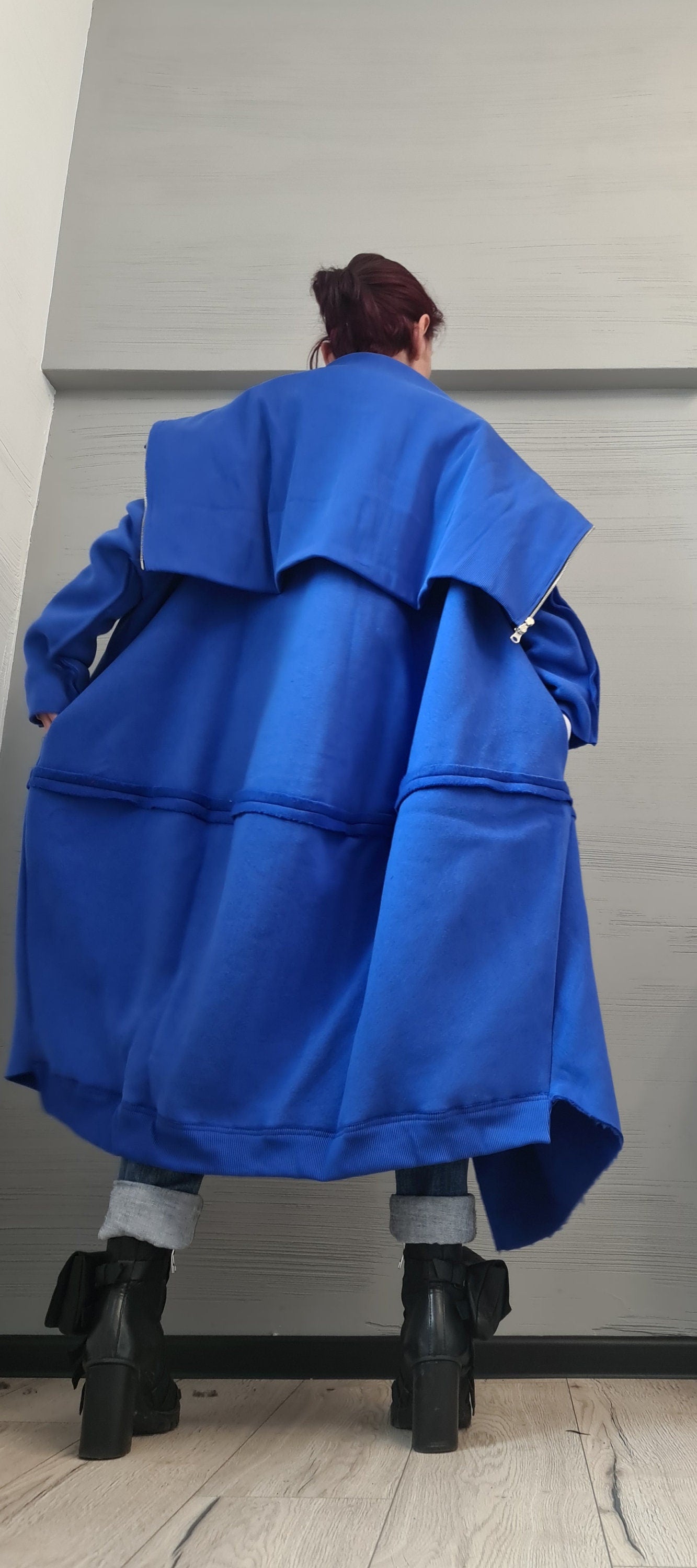 New collection Cotton Warm Sweatshirt,  Extravagant  Sweatshirt, Plus Size Clothing, Oversize Vest, Royal Blue, Loose Sweatshirt