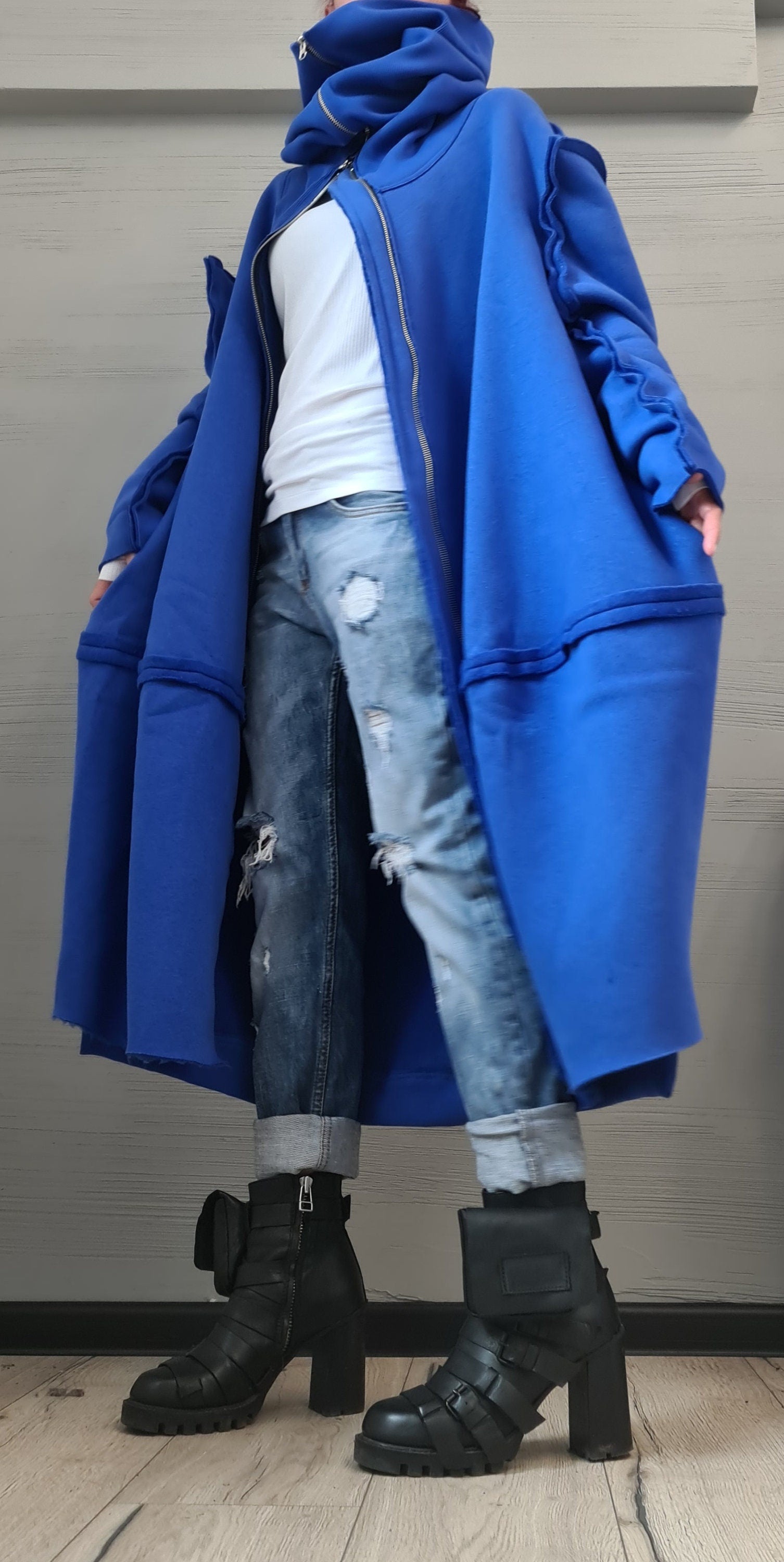 New collection Cotton Warm Sweatshirt,  Extravagant  Sweatshirt, Plus Size Clothing, Oversize Vest, Royal Blue, Loose Sweatshirt