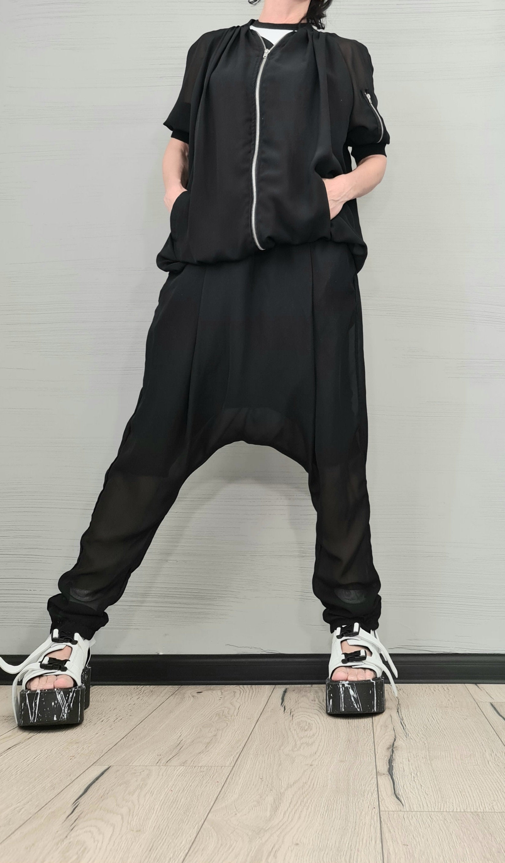 New collection Outwear Women Set, Harem Pants, Loose Set, Extravagant Chiffon Set, Extravagant Sweatshirt and Pants, Asymmetrical Set