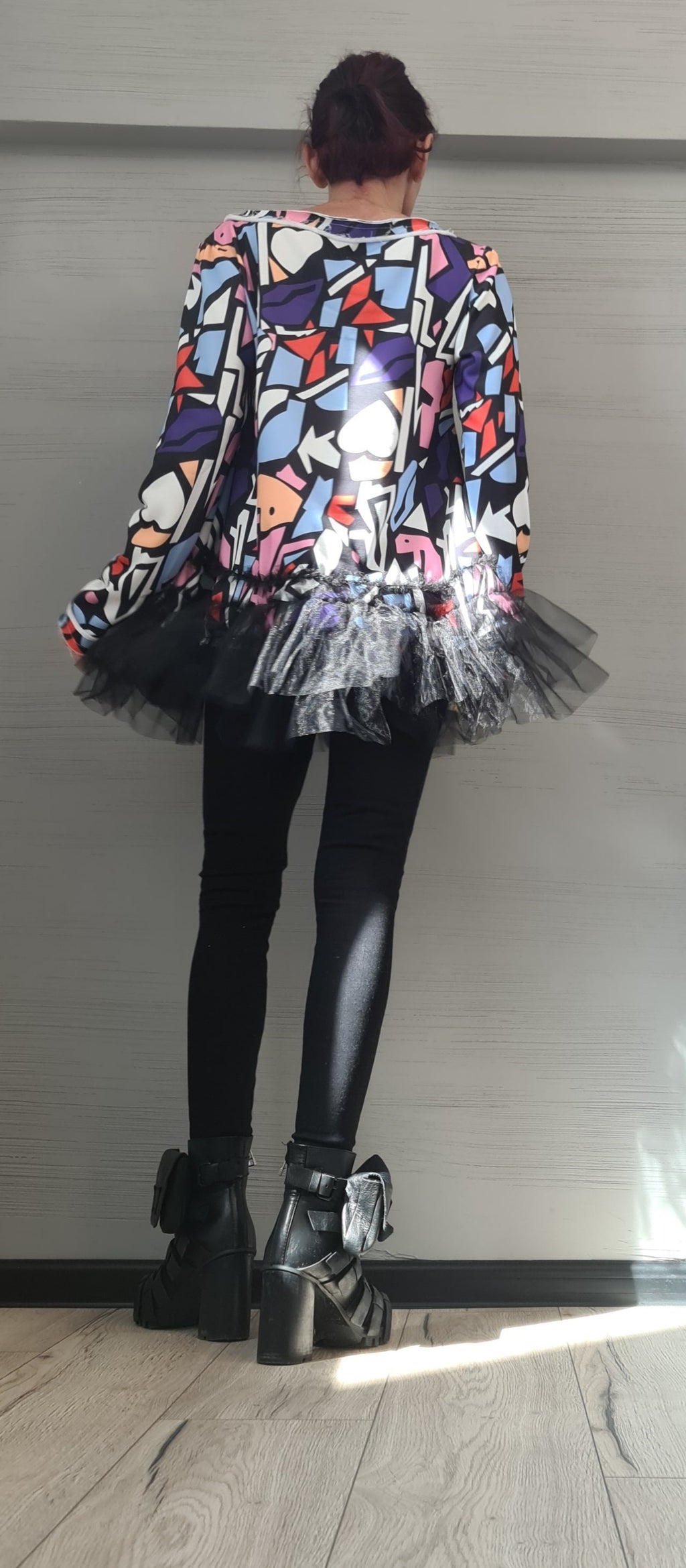 Avant Garde Tunic Blouse, New collection, Loose Tunic, Oversize Tunic Dress, Printed Tulle Top, Extravagant Tunic, Long Sleeve